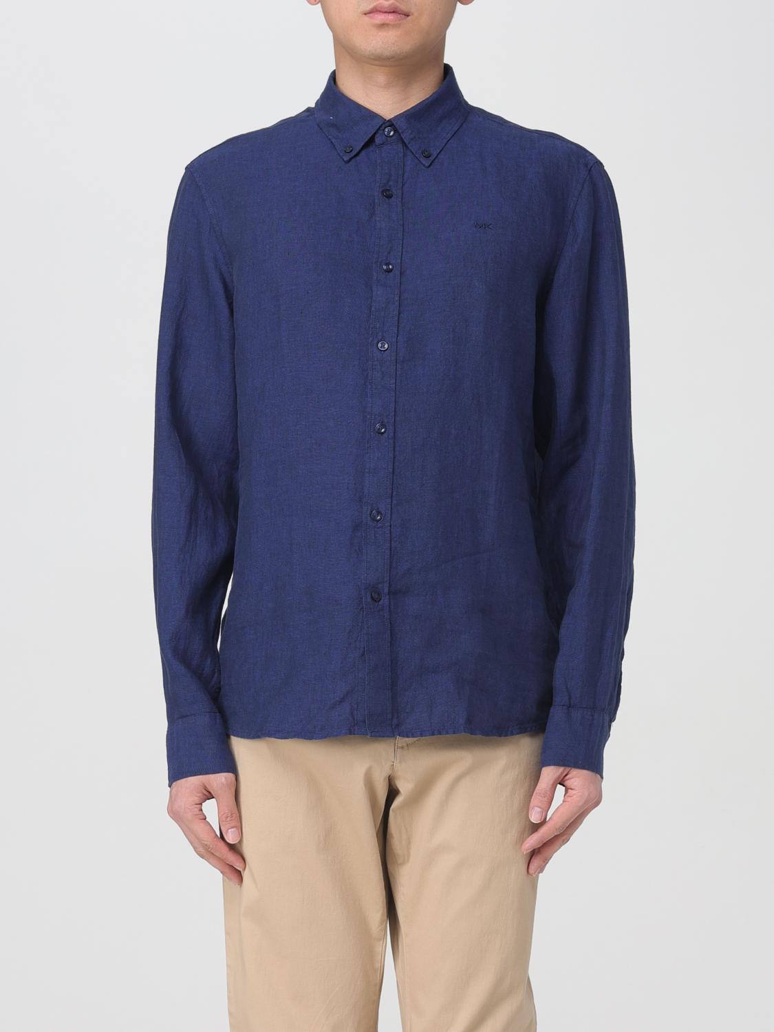 Michael Kors Tailored Shirt With Long Sleeves And Button-down Collar In Blue