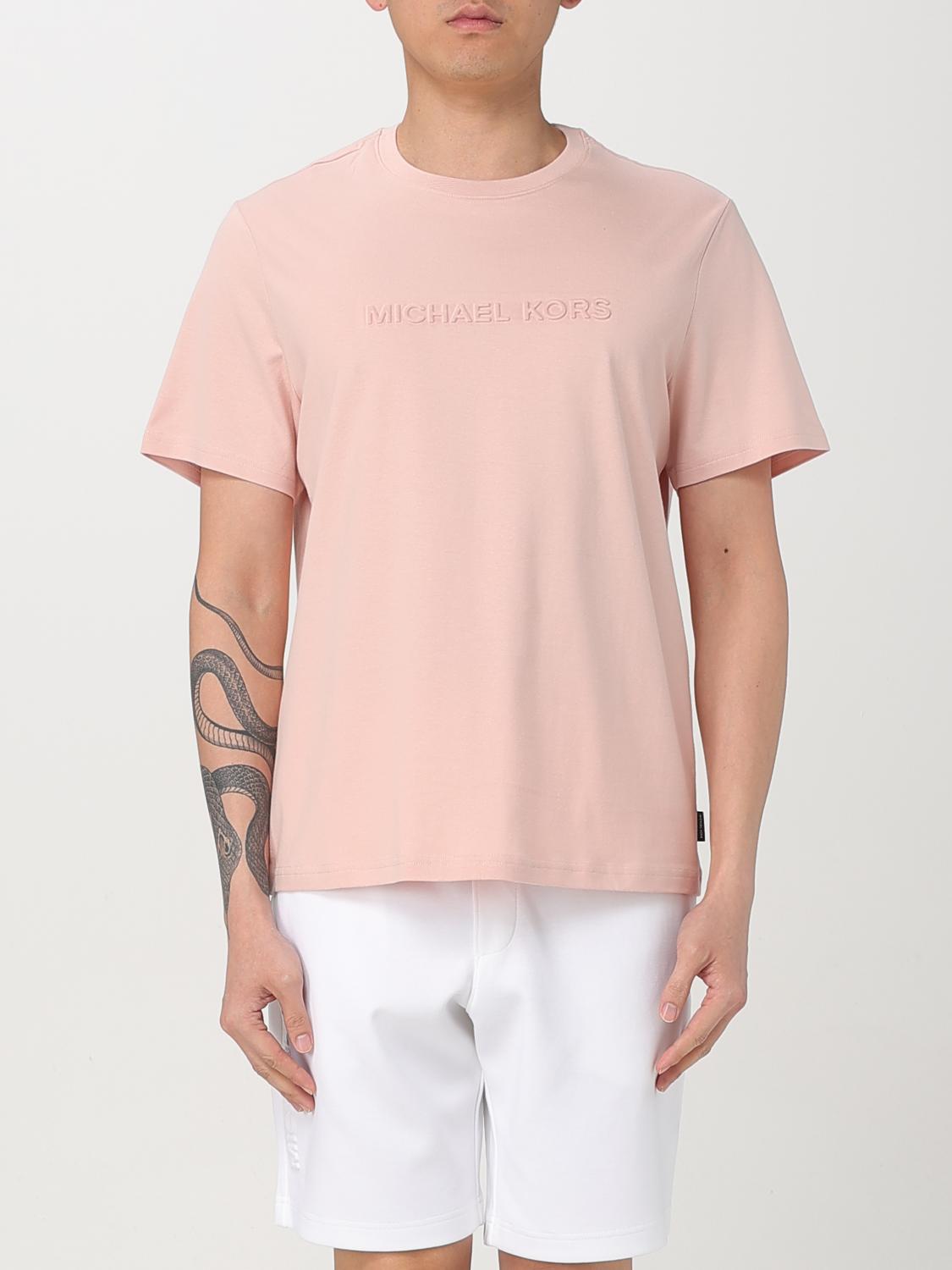 Michael Kors Logo Embossed Cotton T-shirt In Pink