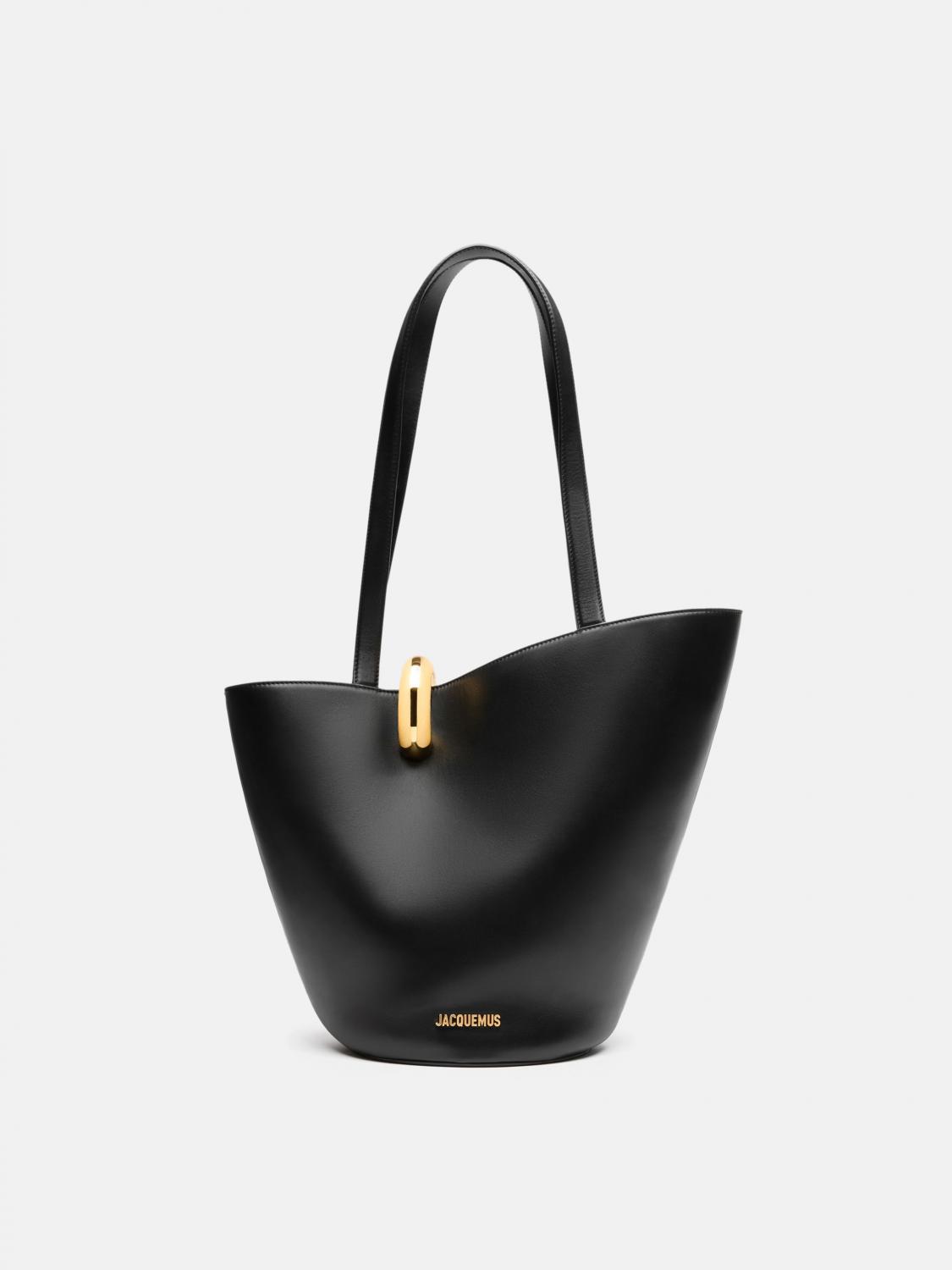 Jacquemus The Medium Bambola Asymmetric Leather Bucket Bag In Black