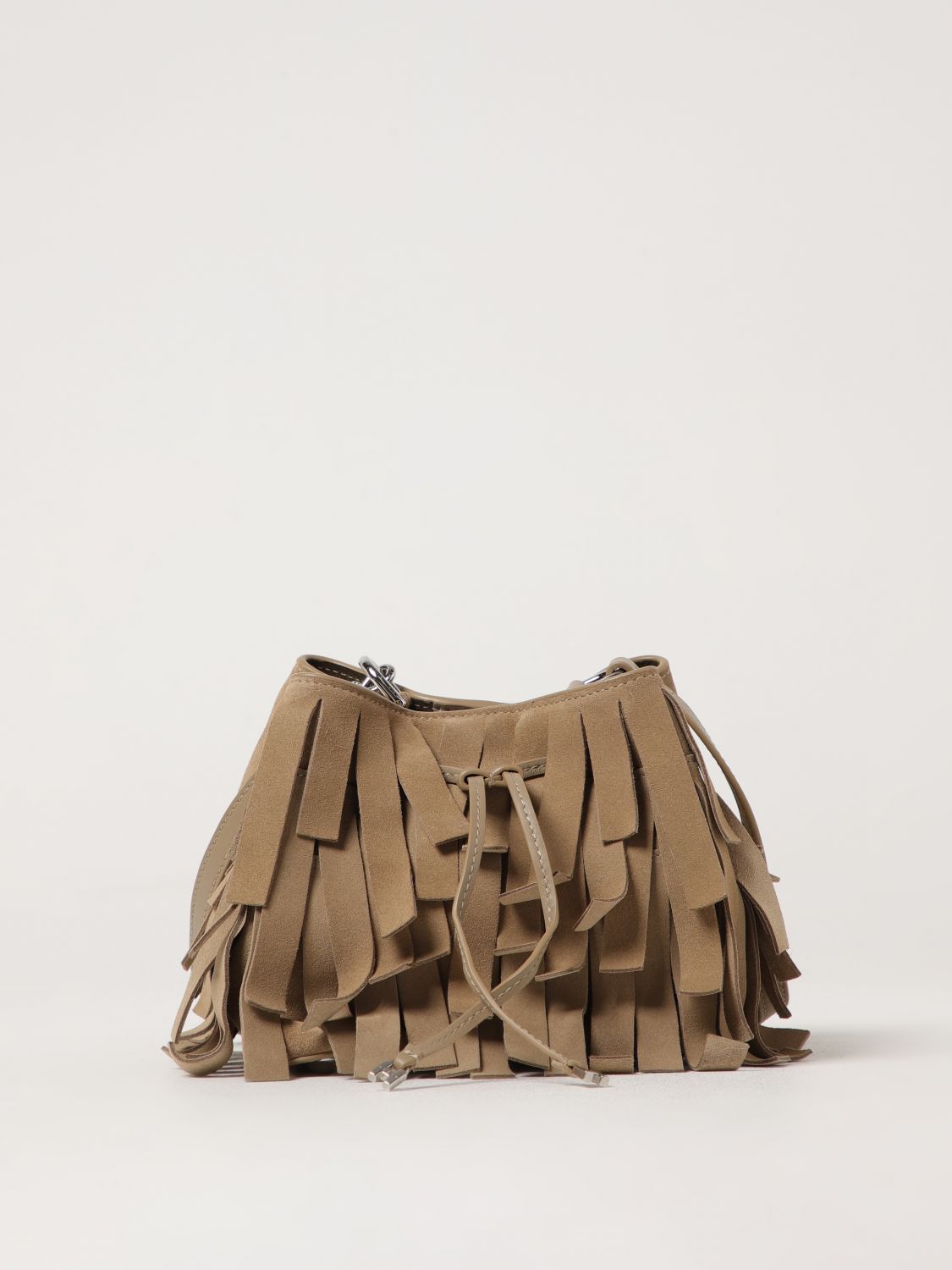 Hogan Hocket Mini Bucket Bag In Suede With Fringe Workmanship In Mud