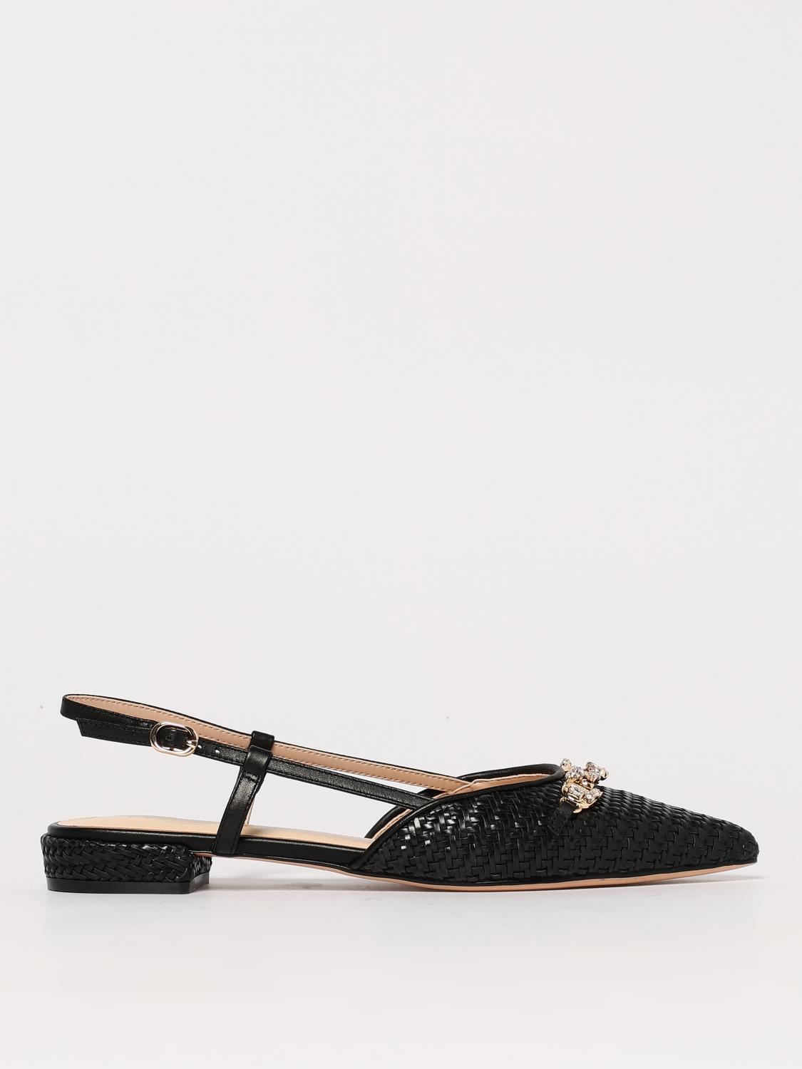 Twinset Raffia Sandal With Jeweled Clamp In Black