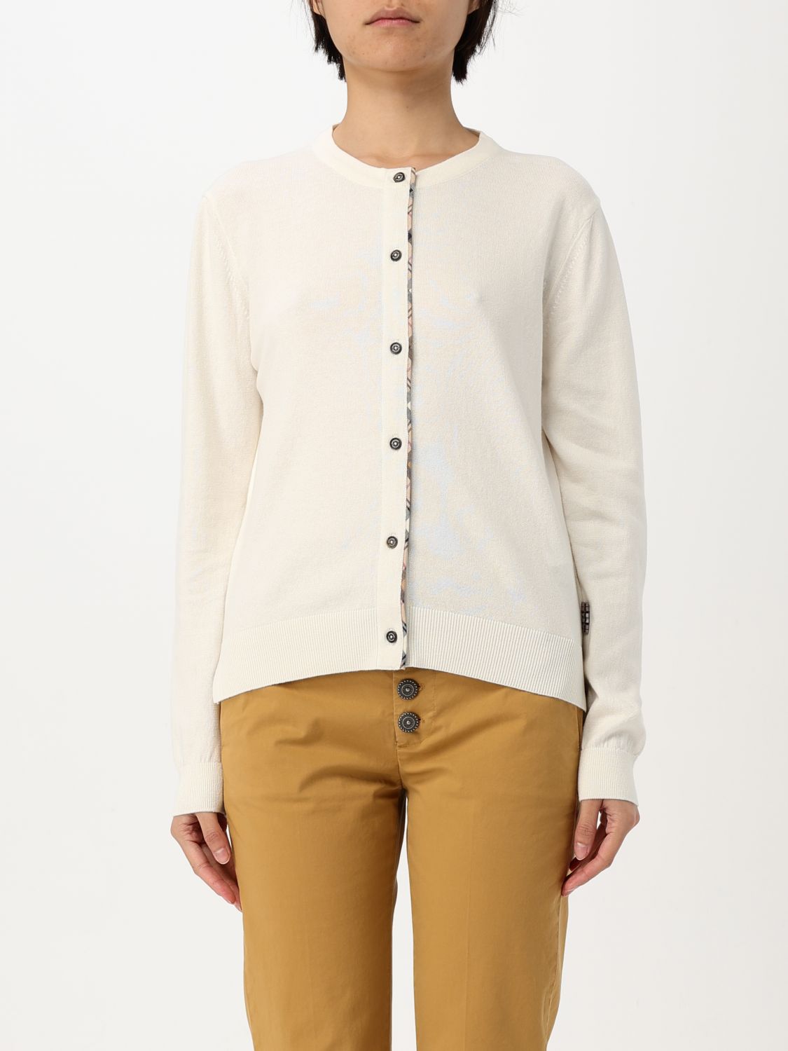 Barbour Cotton-cashmere Blend Cardigan With Tartan Accents In Cream