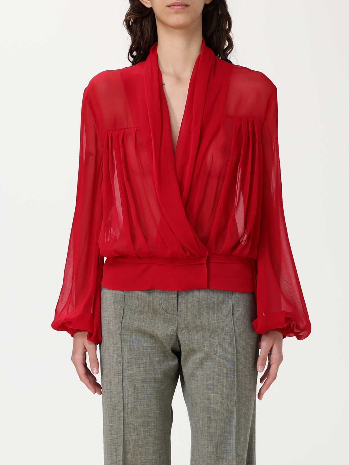 Philosophy Di Lorenzo Serafini Georgette Blouse With Wide Shawl Collar In レッド