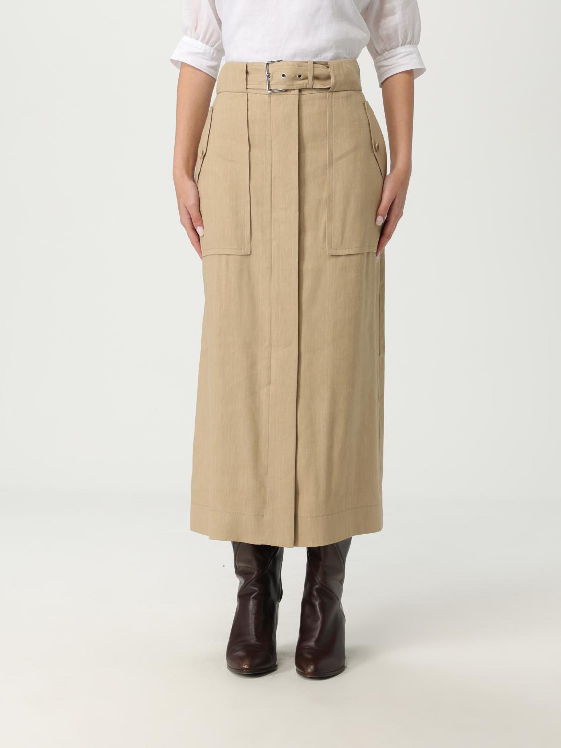 Alberta Ferretti Stretch Linen Blend Midi Skirt In Gold