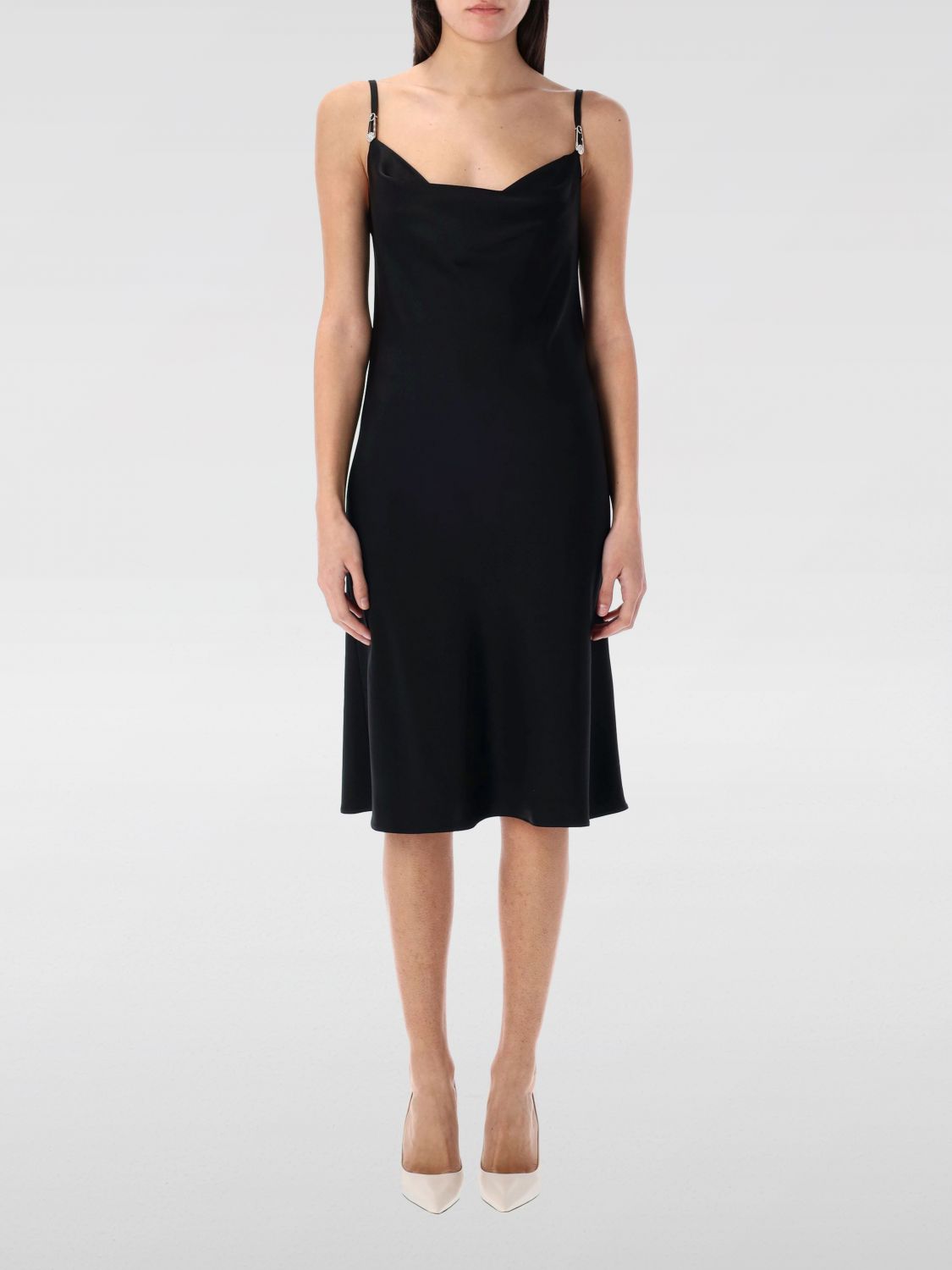 Versace Satin Mini Dress With Safety Pin Detail Women In Schwarz