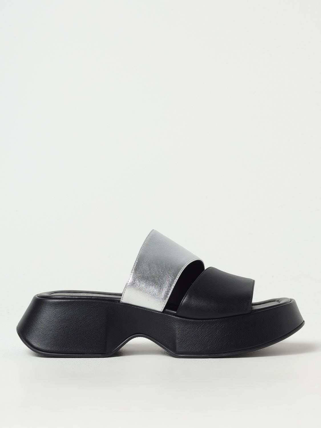 Vic Matie Mini Yoko Sandal In Black And Silver Leather In Sand