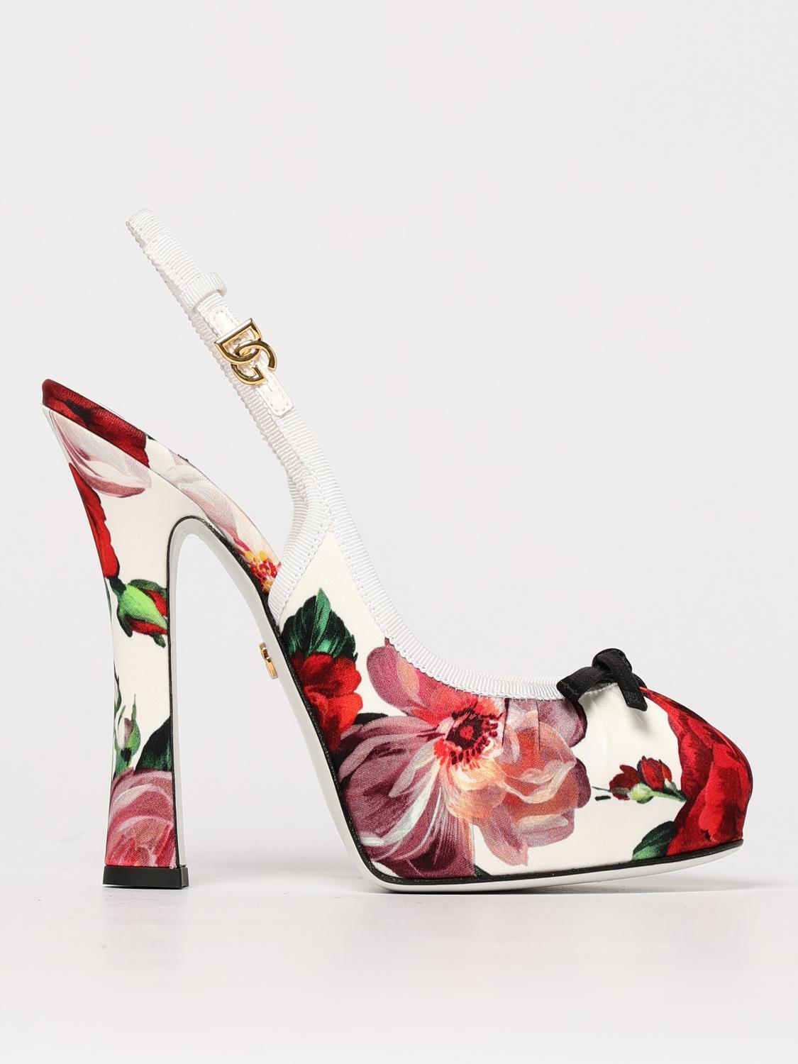 Dolce & Gabbana Slingback Floral Ballerina Stiletto Pumps In White
