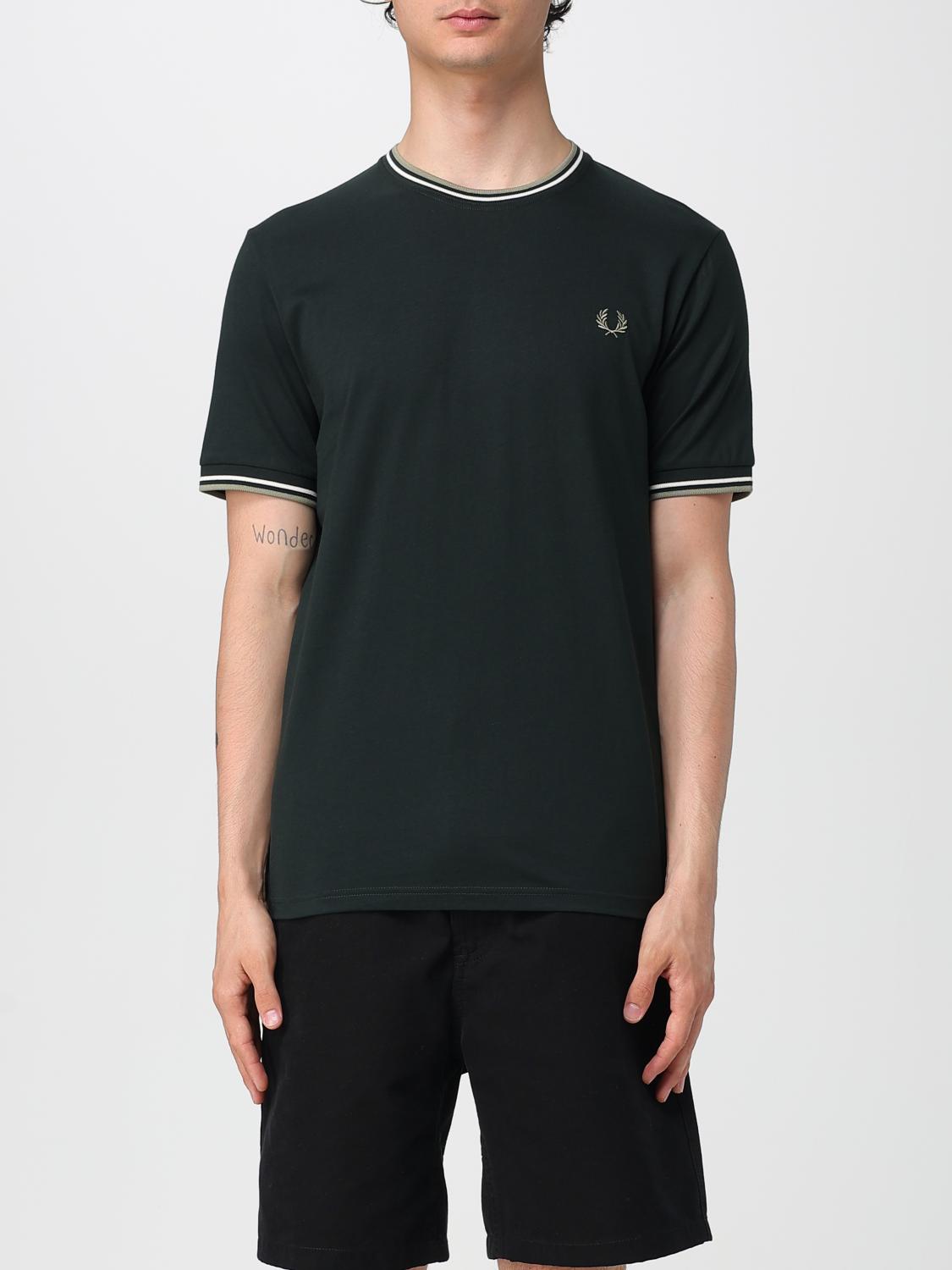 Fred Perry Stripe-trimmed Logo Cotton T-shirt In Black