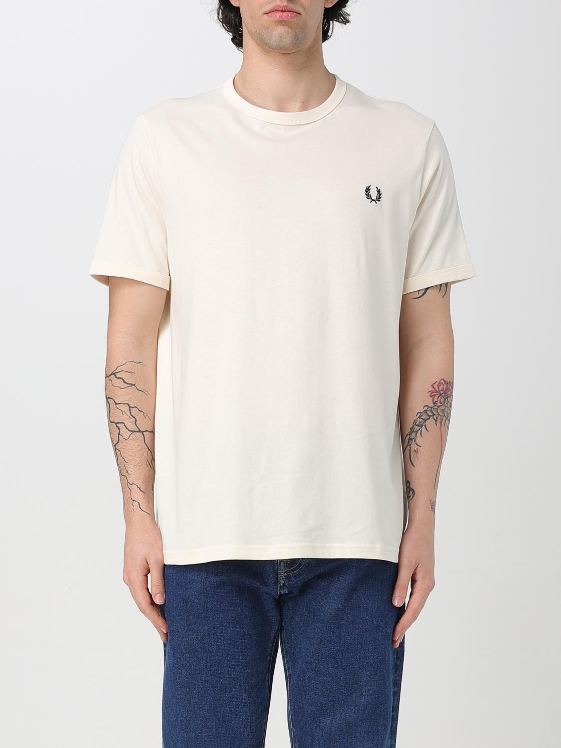 Fred Perry Mens Crew Neck T-shirt In Beige