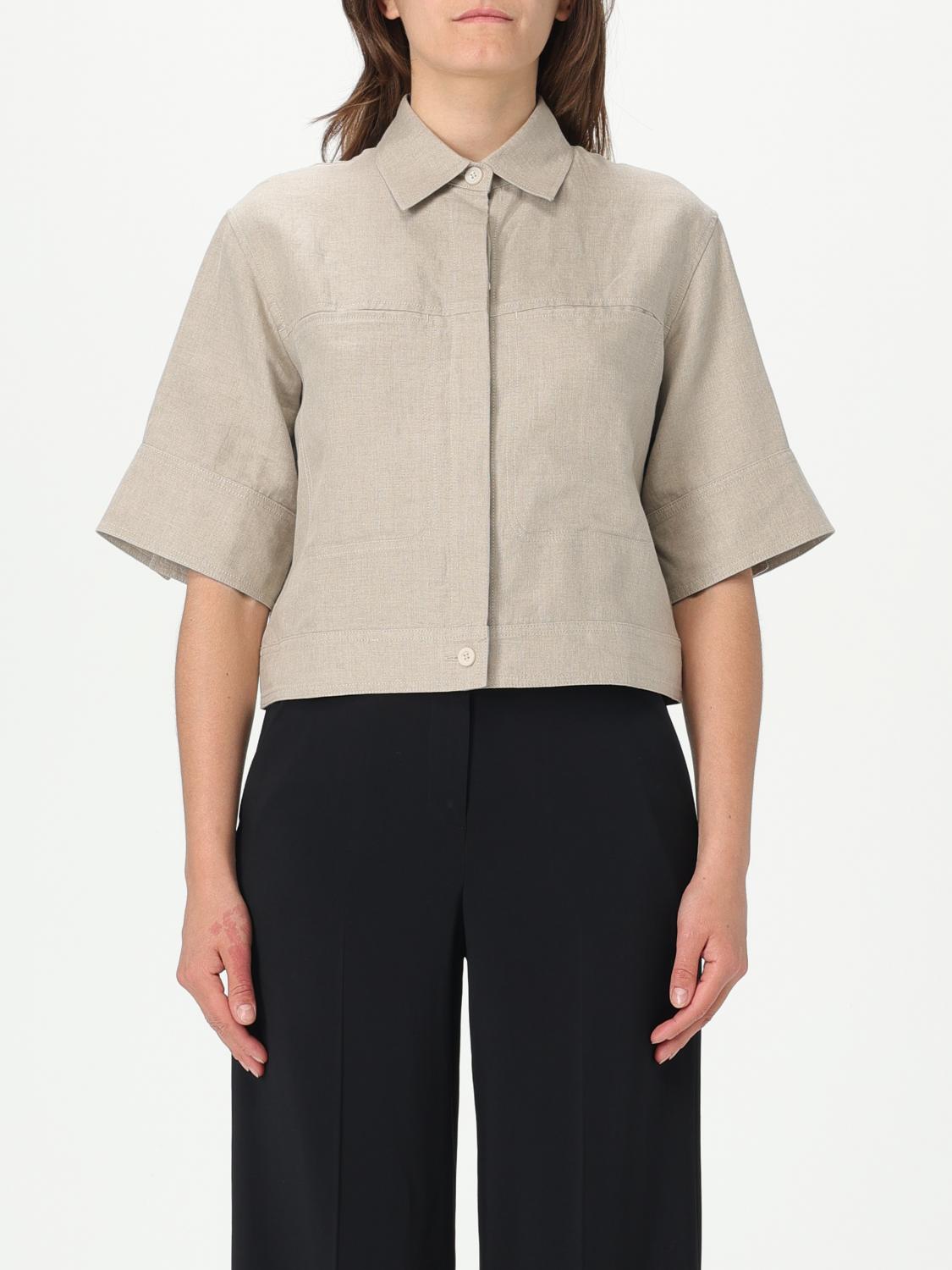 Max Mara Linen Shirt With Cropped Length And Collar In ベージュ