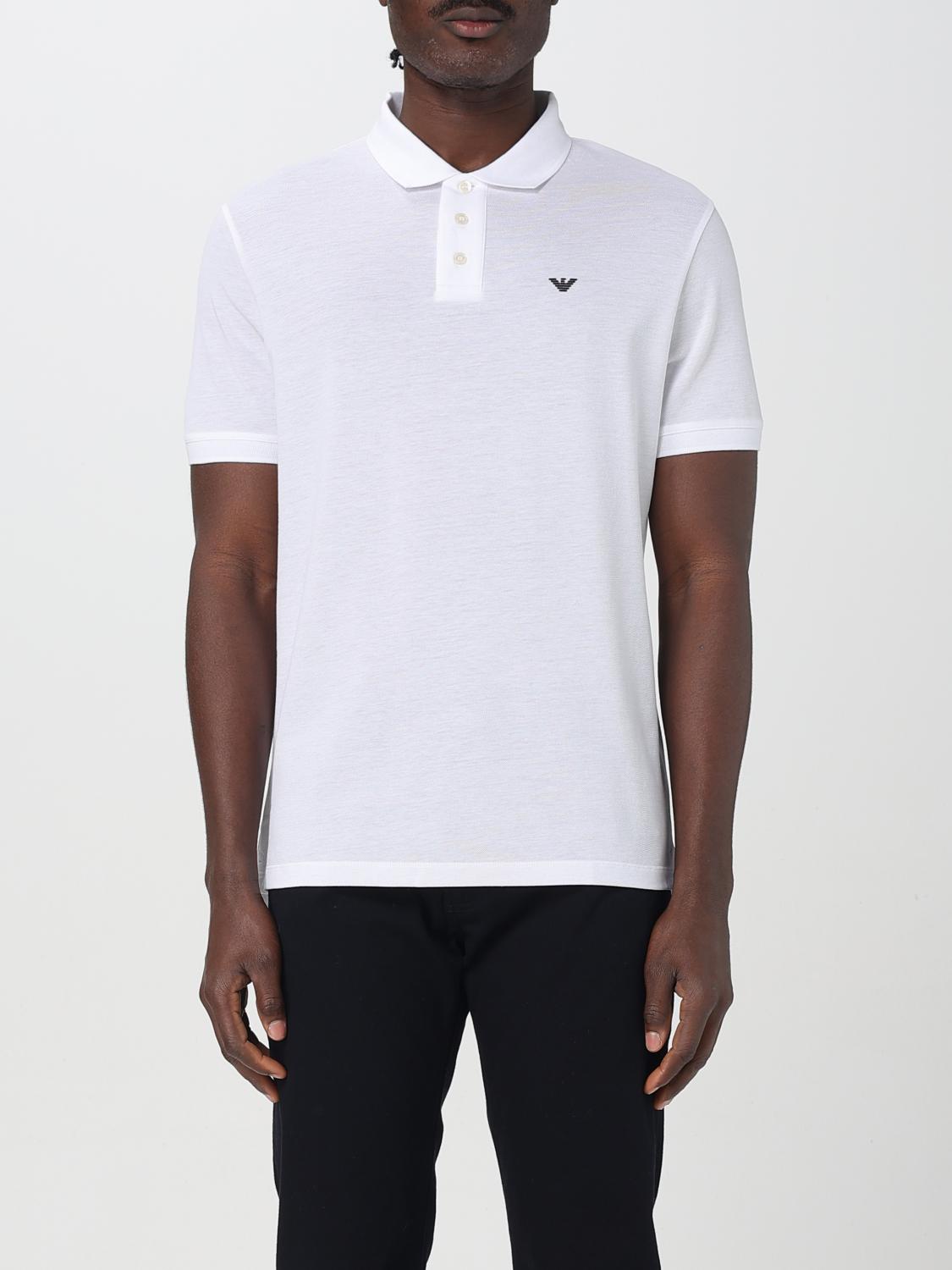 Emporio Armani Logo Embroidery Cotton Polo Shirt In Weiss