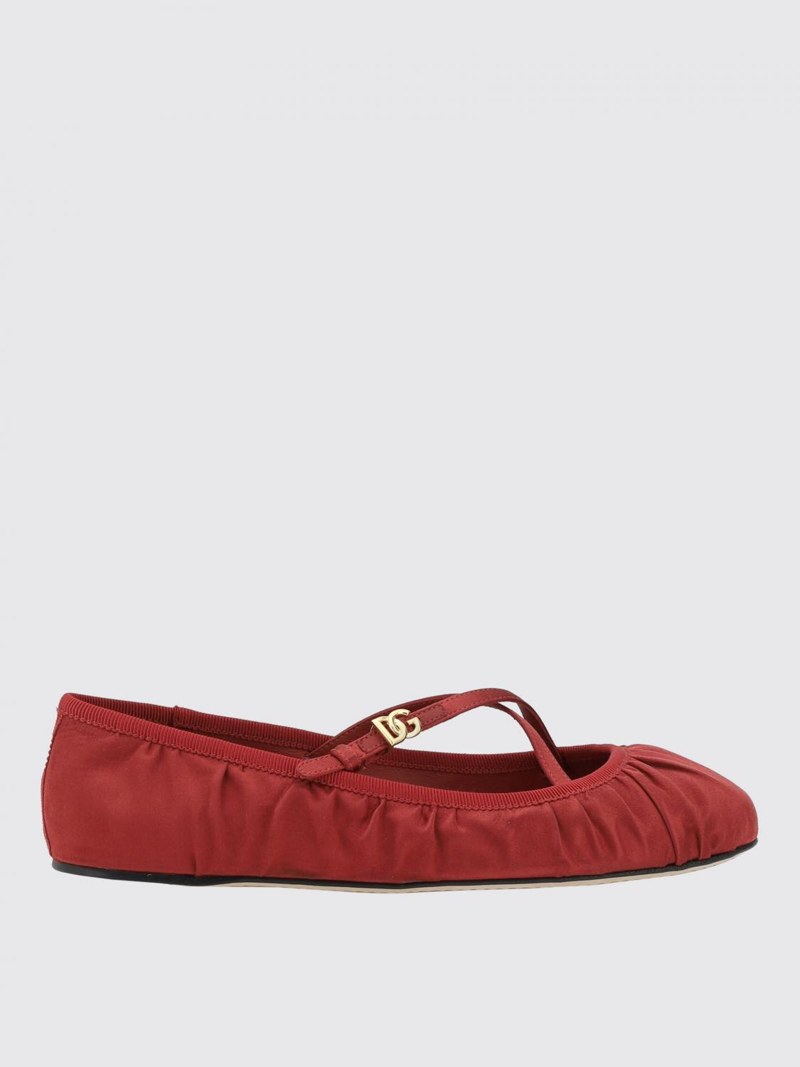 Dolce & Gabbana Ballerinas Satin Leather Sole In Ruby