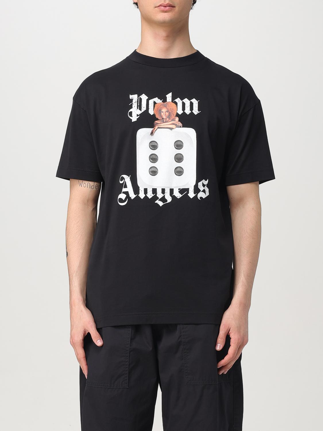 Palm Angels Black T-shirt With Front Dice And Logo Print In Black