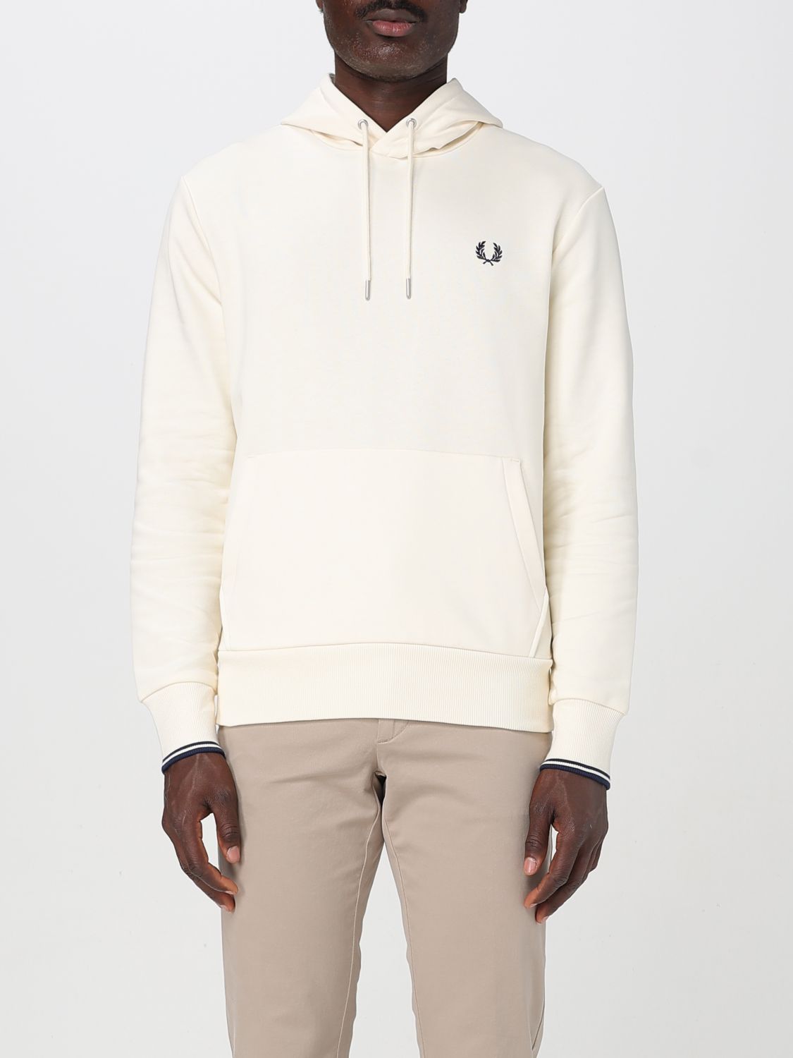 Fred Perry French Terry Cotton Hoodie With Iconic Laurel Wreath Embroidery