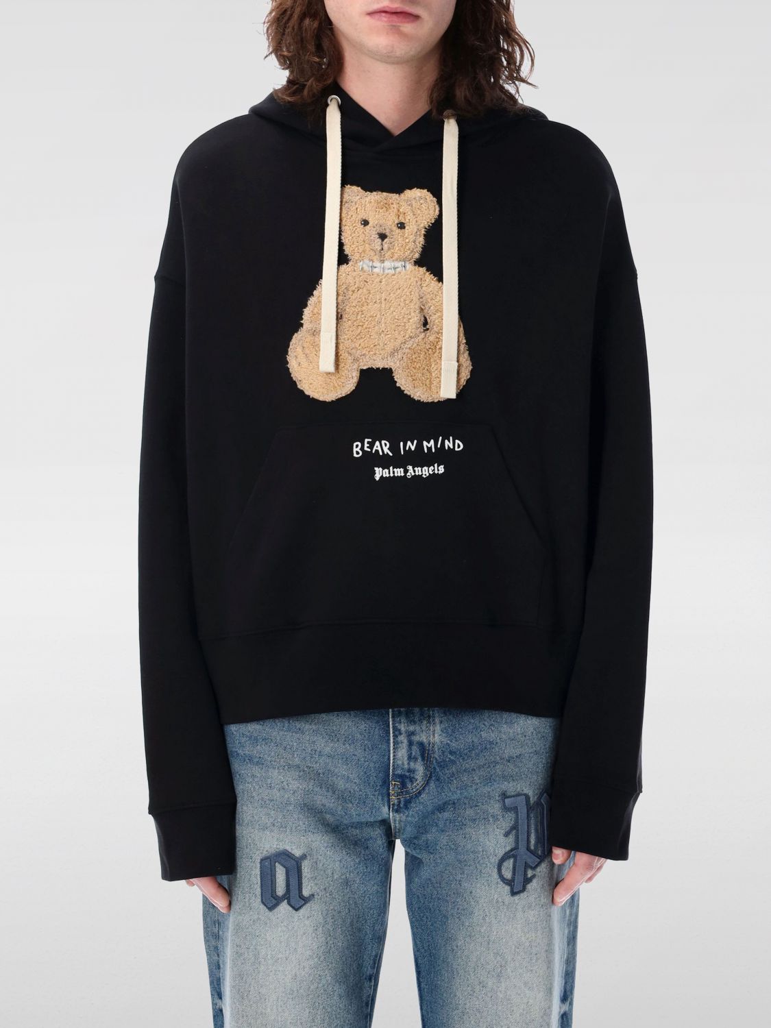 Palm Angels Men Bear In Mind Cotton Hoodie In Black