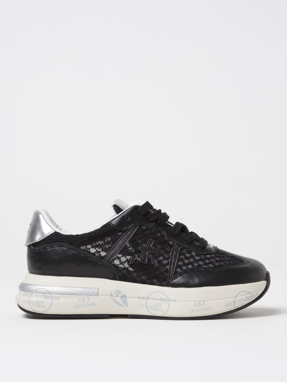 Premiata Mesh Panel Sneakers Metallic Accent In Black