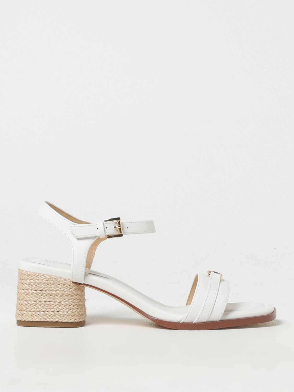 Michael Kors Mandy Sandal In White Leather With Ute Heel In White