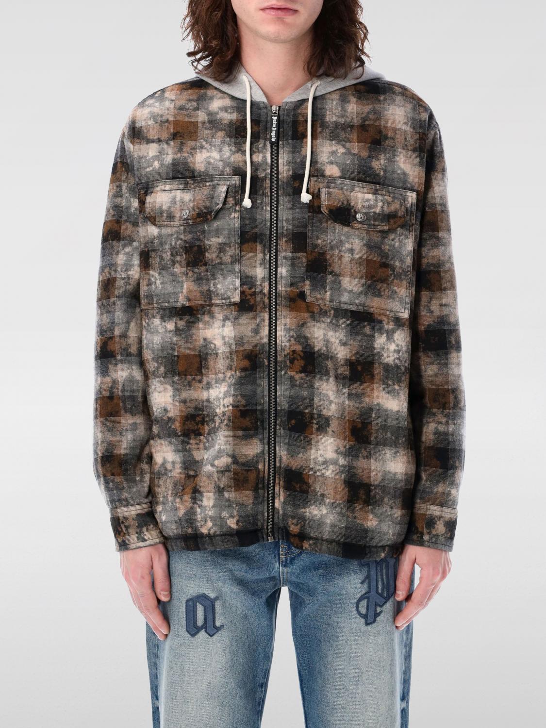 Palm Angels Men's Curved Logo Check Overshirt In Multicolor