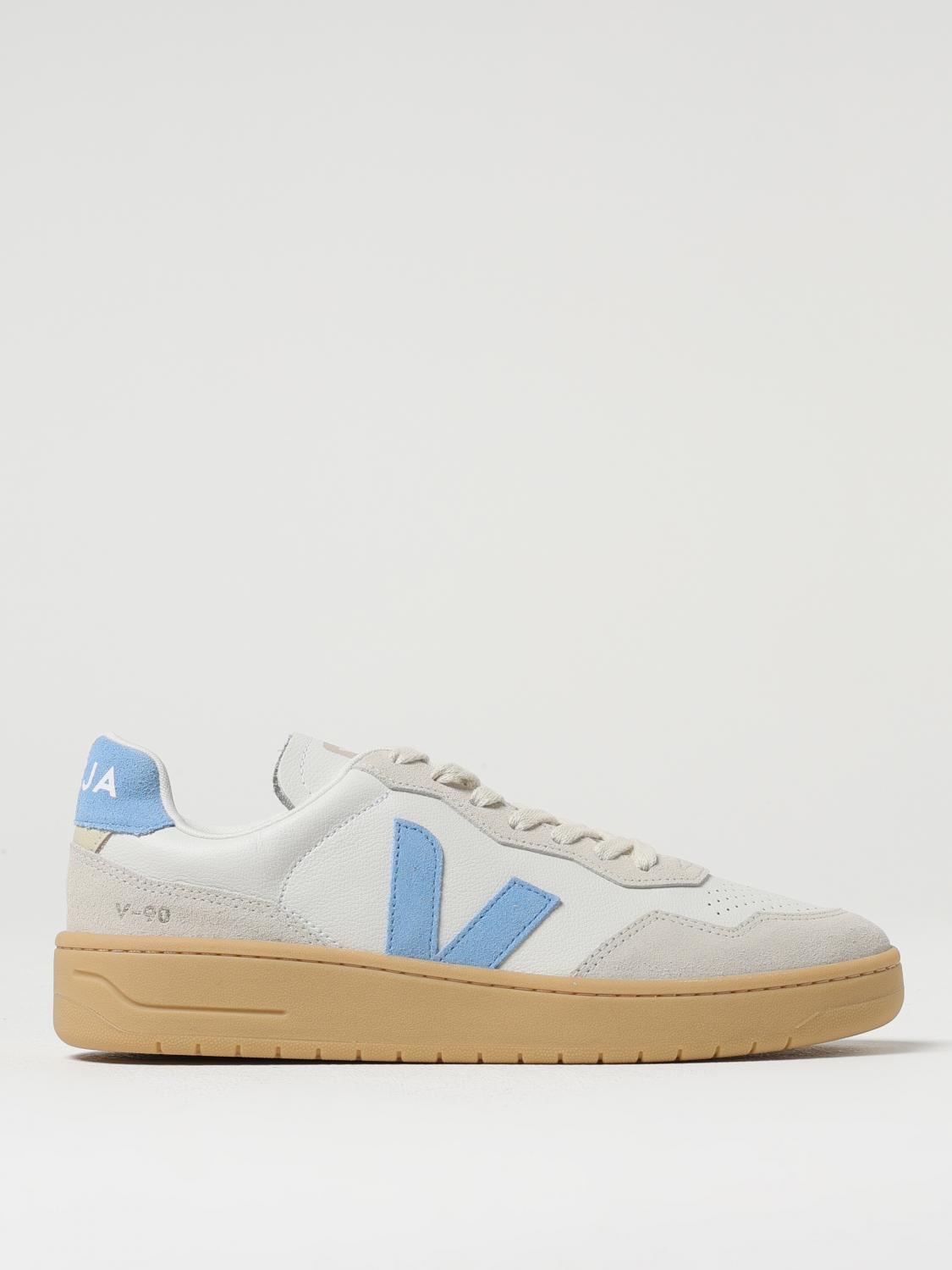 Veja V-90 O.t. Sneakers In White Suede And Leather In Blue