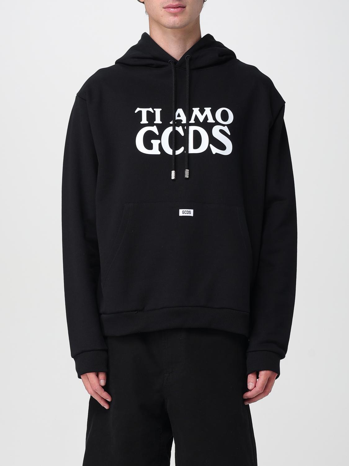 Gcds Cotton Hooded Sweatshirt Kangaroo Pocket In Black