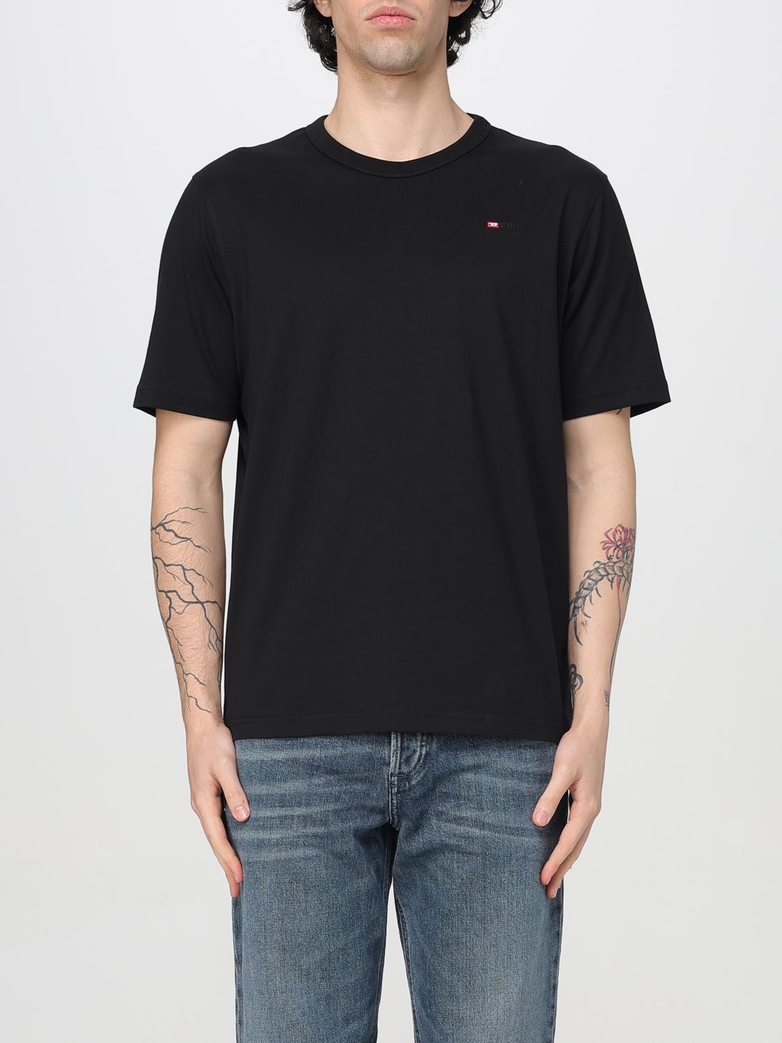Diesel Cotton T-shirt With Logo Embroidery In Schwarz
