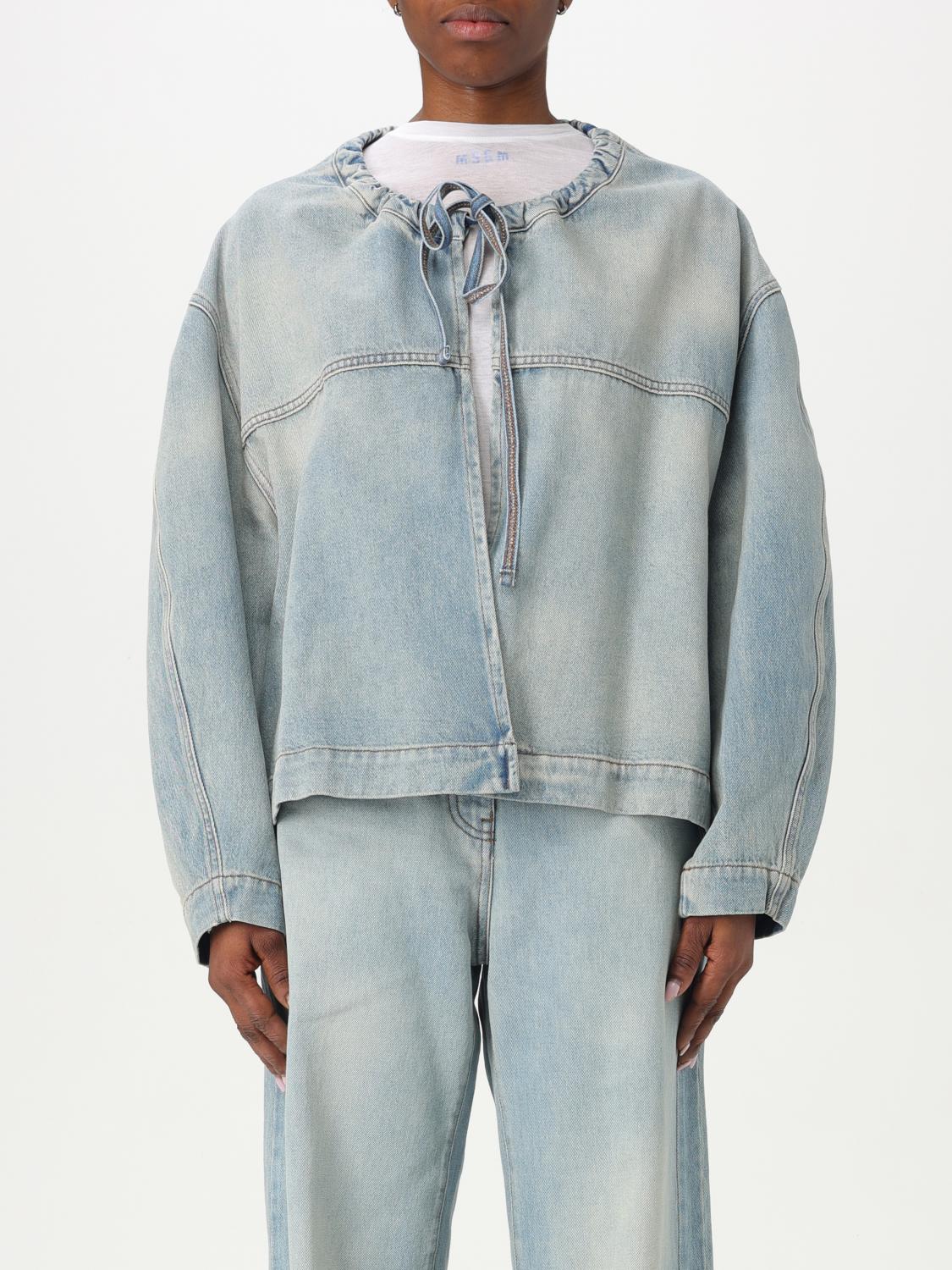 Msgm Oversized Denim Jacket Drawstring Detail In Blue