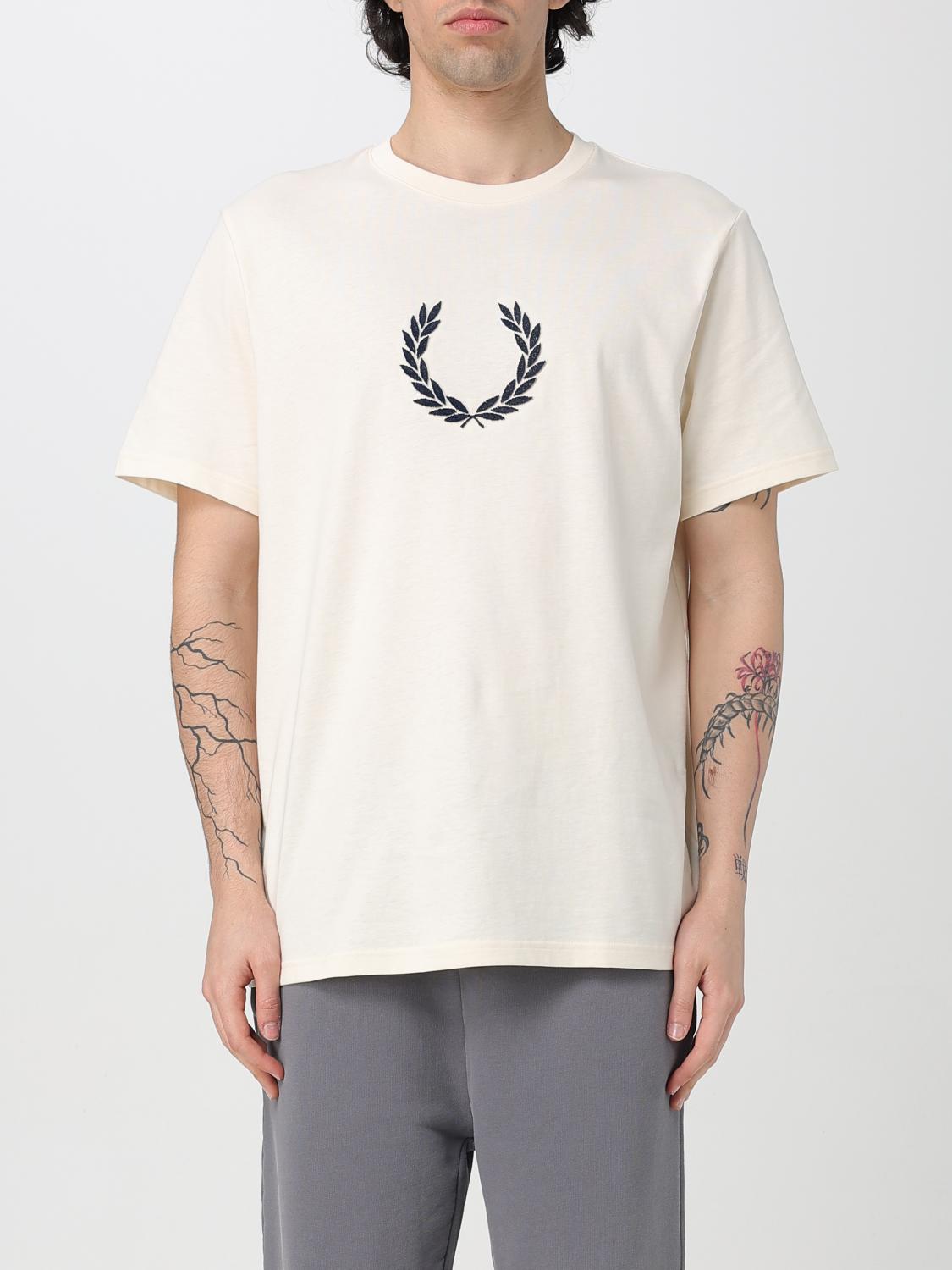 Fred Perry Mens  Branded Regular-fit Cotton-jersey T-shirt In Beige