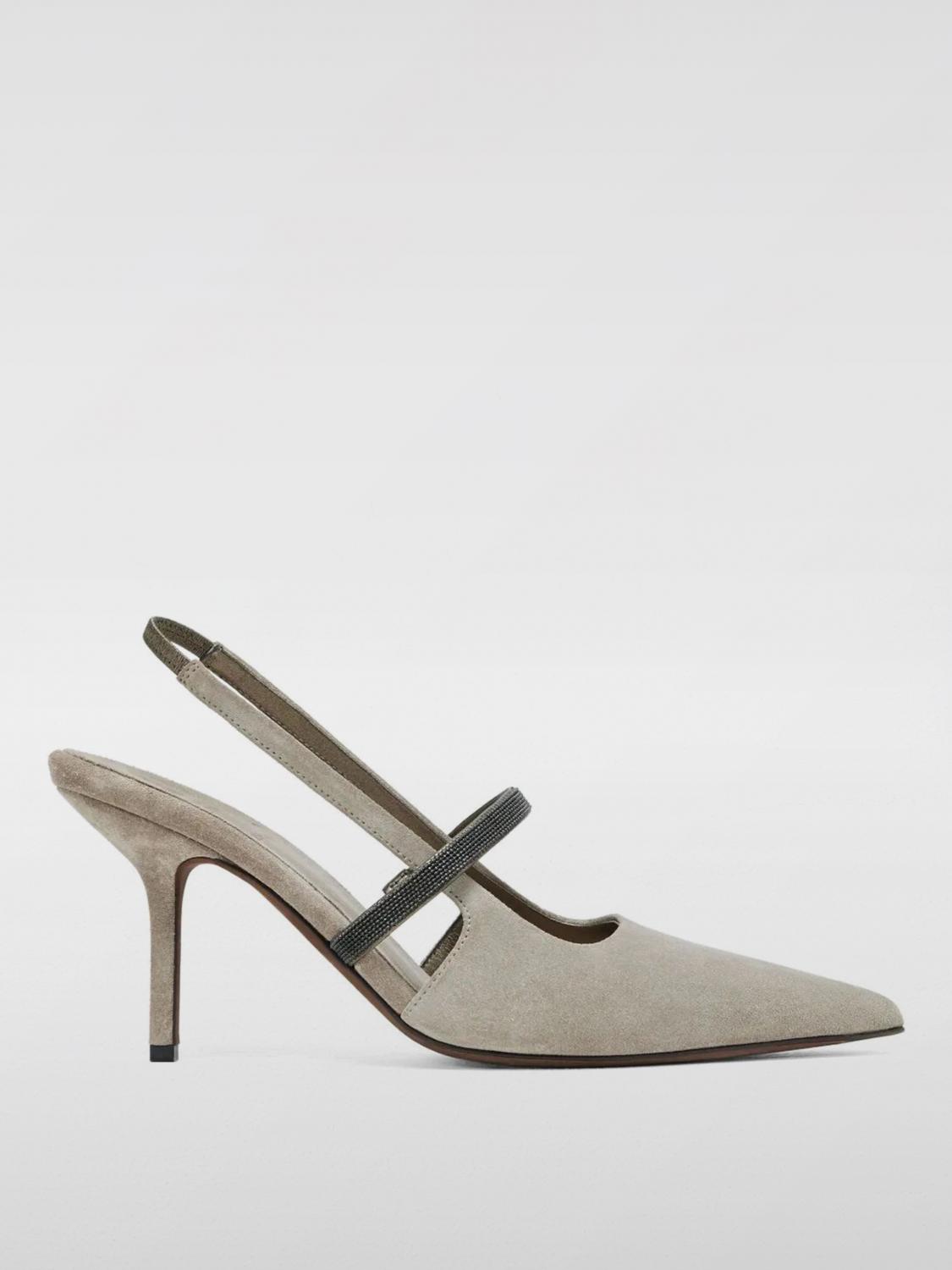 Brunello Cucinelli Slinback Pumps With Precious Strap In Dove Grey