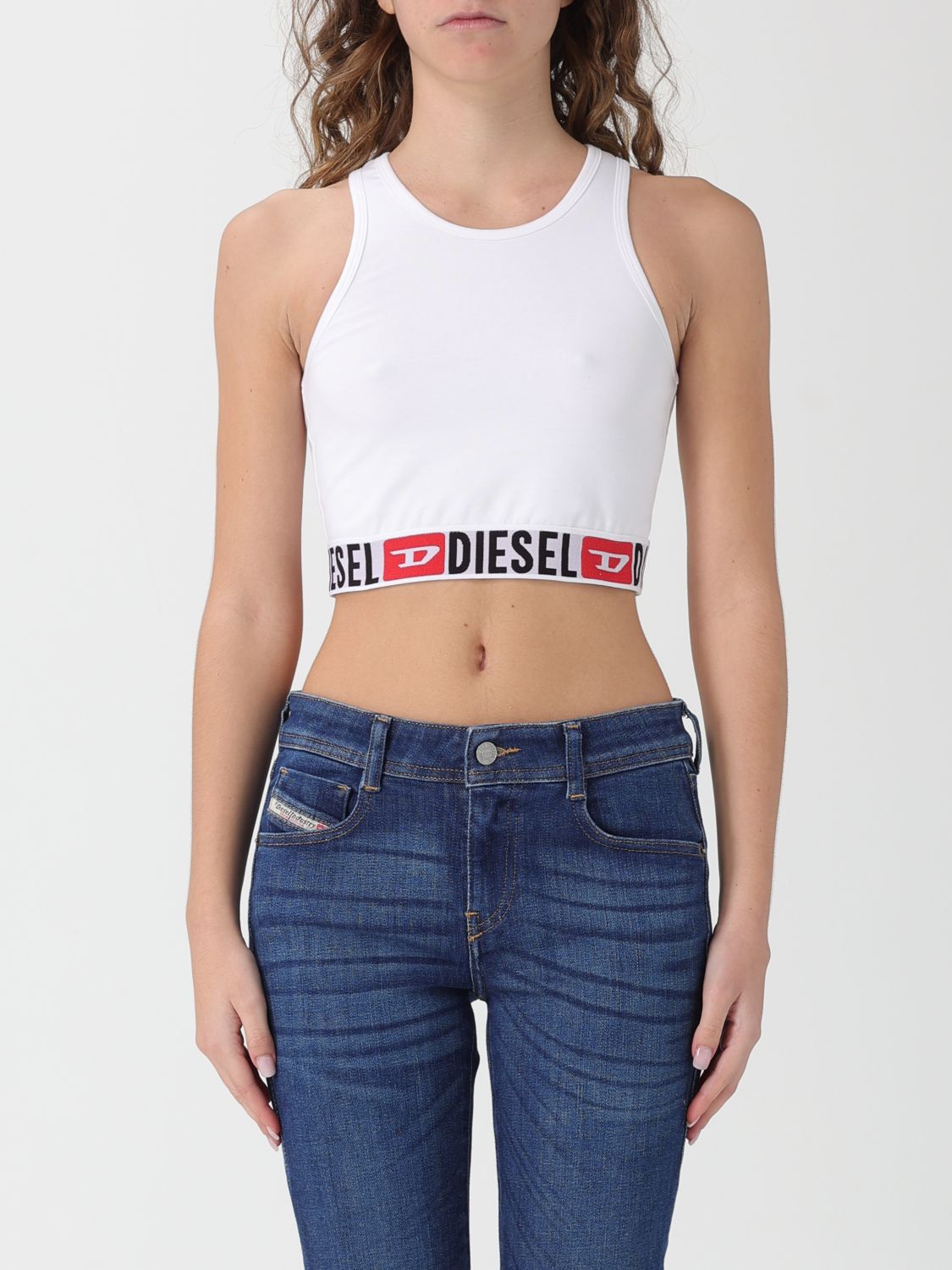 Diesel Sandra-d-core Sleeveless Racerback Crop Top In White