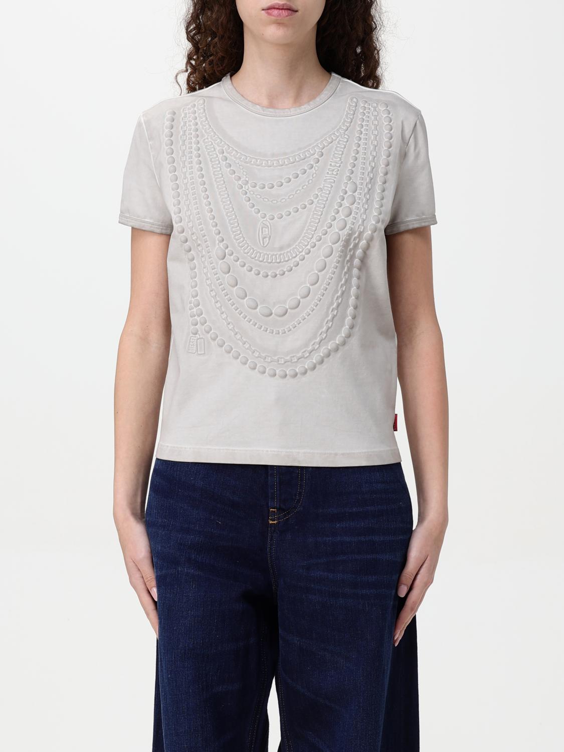 Diesel 't-nekka' White T-shirt With Embossed Details On The Front In Mud