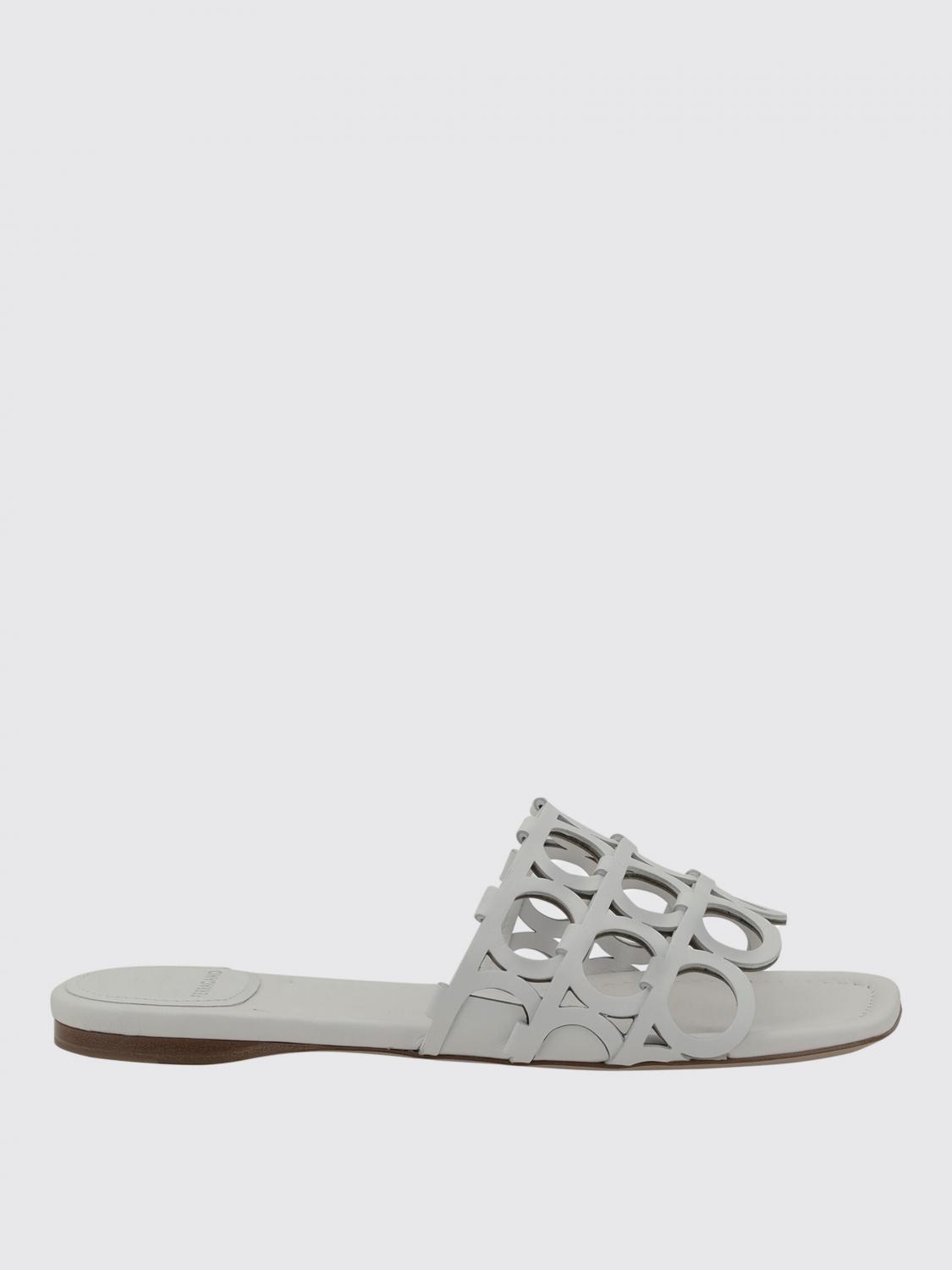 Ferragamo Gancini Pattern Sandals In White