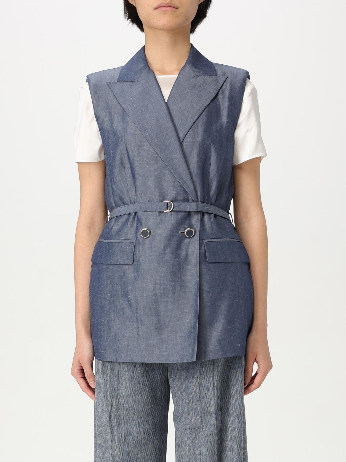 Liu •jo Liu Jo Tailored Vest With Waist Belt In Denim