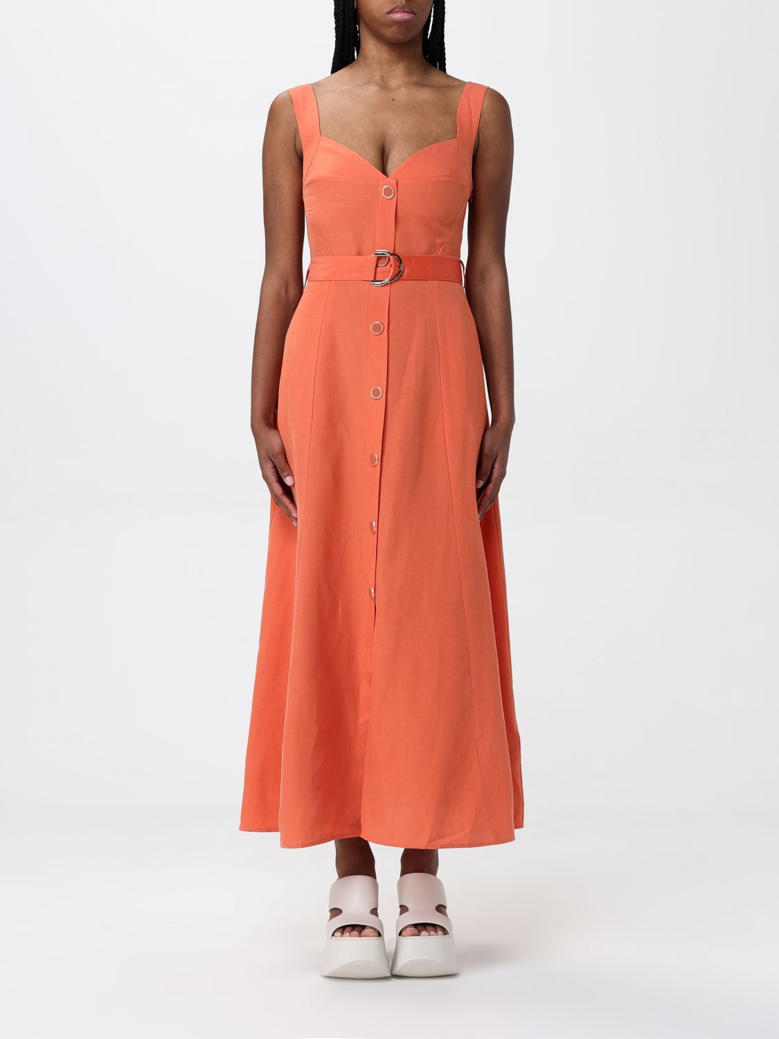 Liu •jo Liu Jo A-line Midi Dress With Button-down Front In Brick Red
