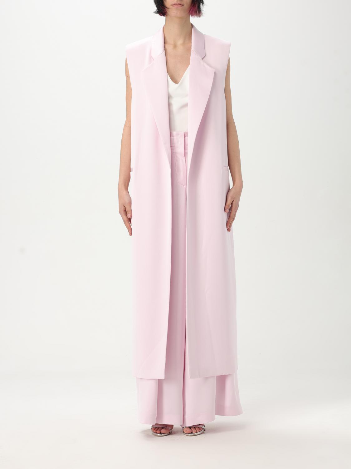 Genny Longline Sleeveless Jacket Notched Lapels In Pink