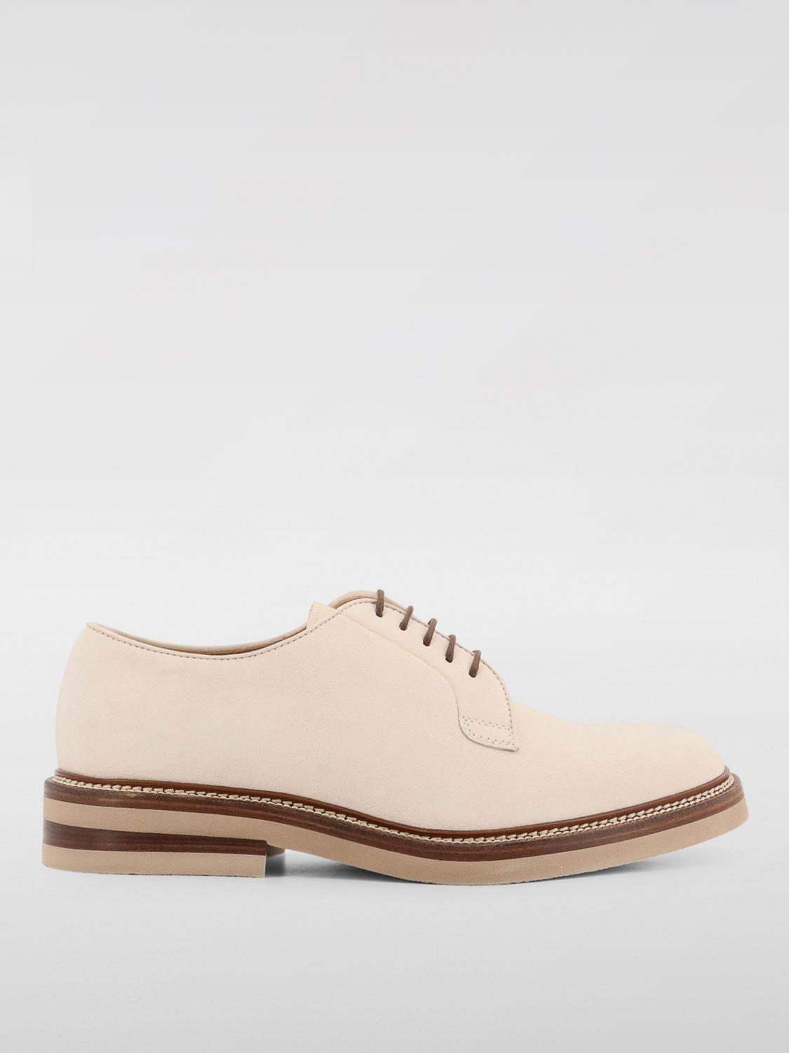 Brunello Cucinelli Suede Lace-up Shoe With Contrasting Midsole In Beige