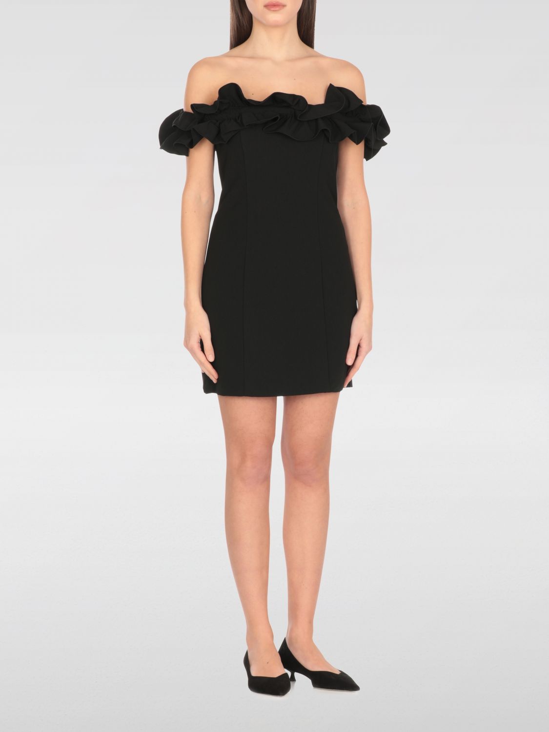 Rotate Birger Christensen Rotate Black Dress With Ruffle Decorations And Ruffle Details In Tech Fabric Woman