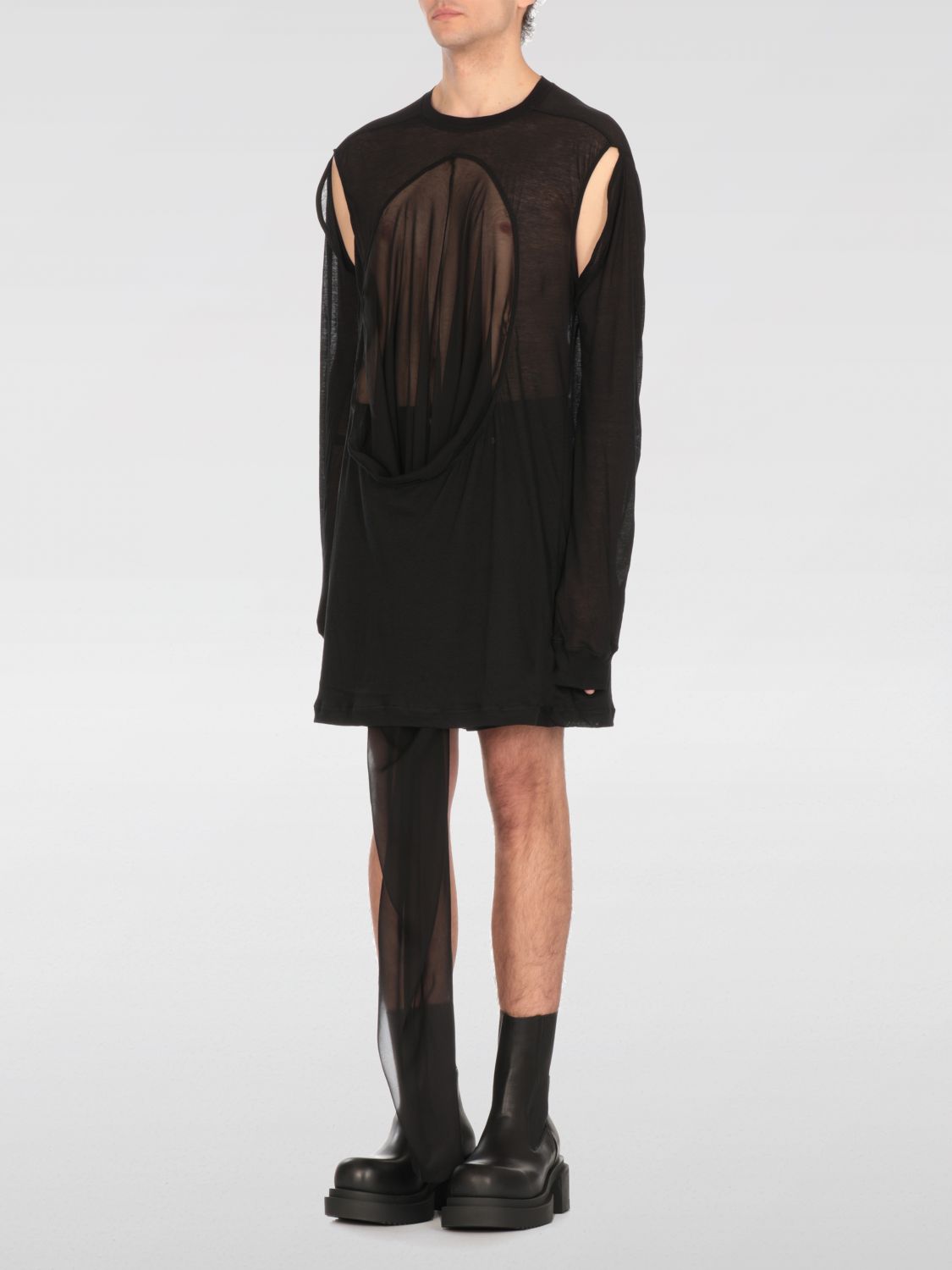 Rick Owens Draped Crewneck T-shirt Asymmetrical Hem In Black