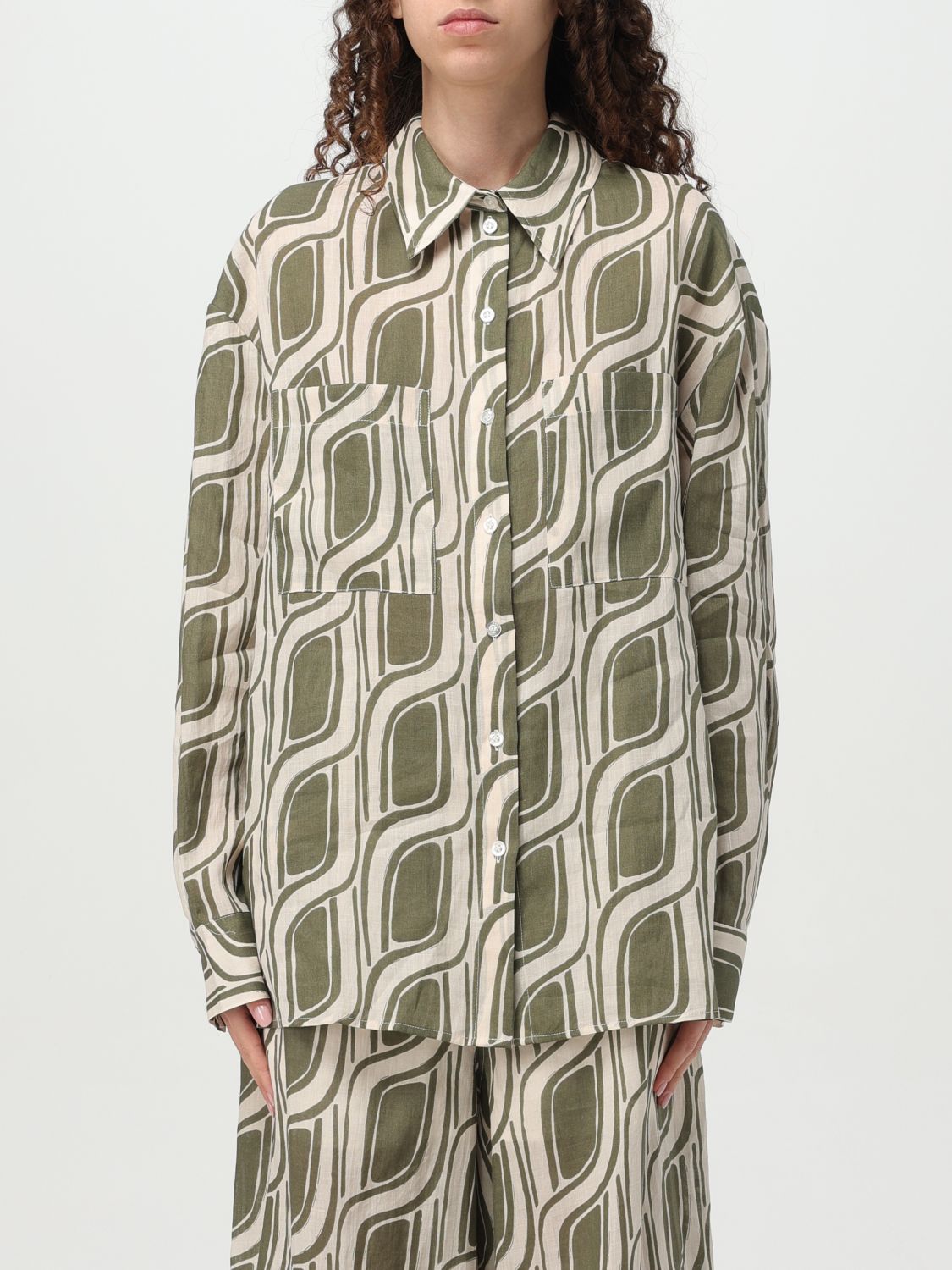 Liu •jo Ramie Shirt In Green Mitif With Two Chest Patch Pockets In Grün