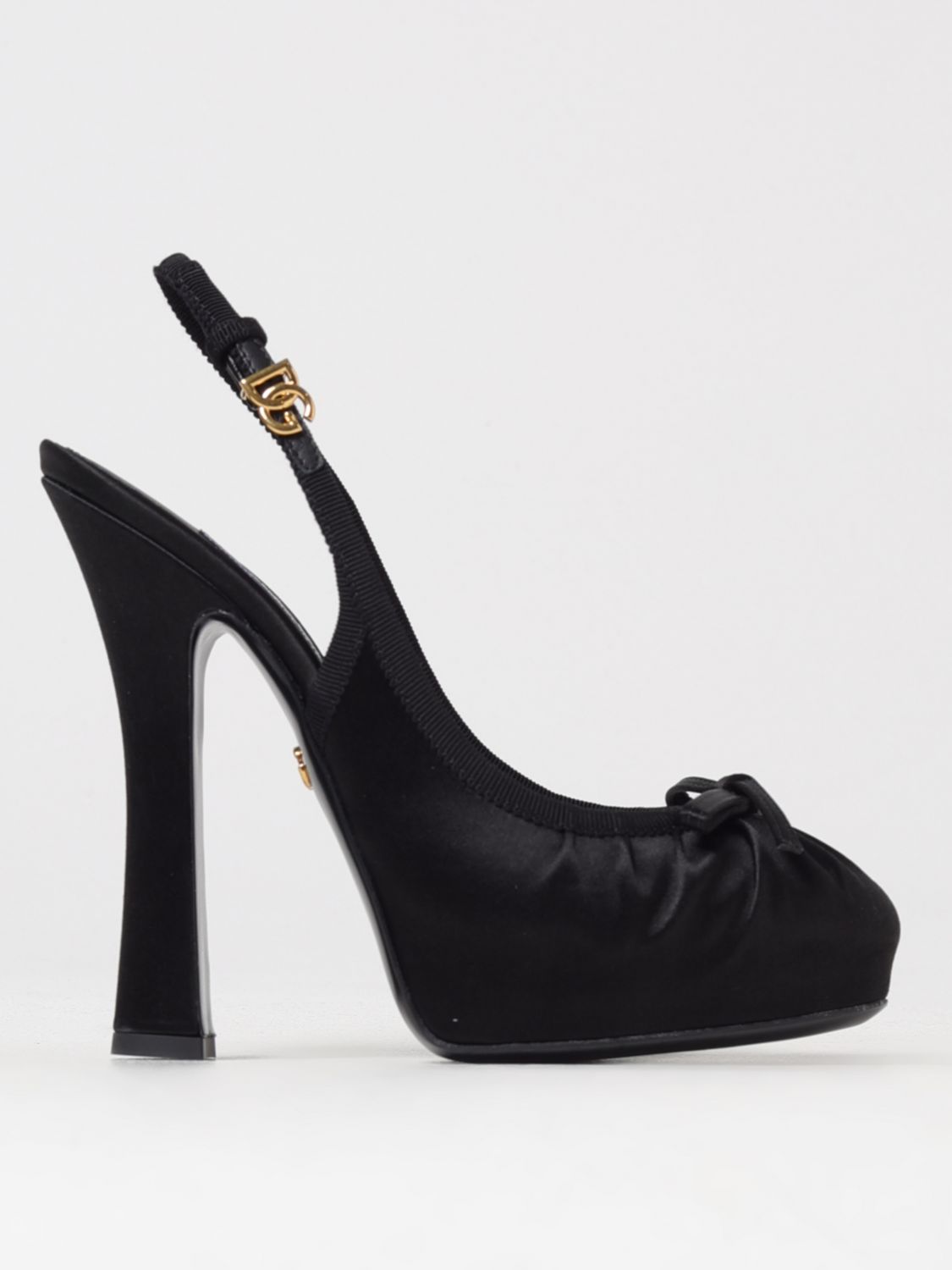 Dolce & Gabbana Satin Slingback Platform Shoes In Black