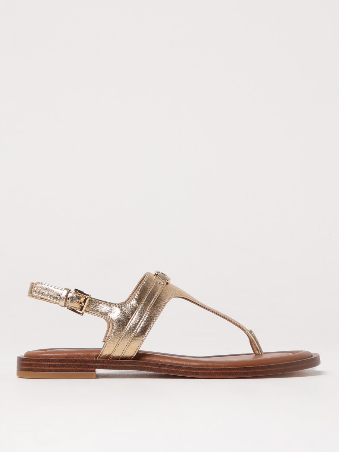 Michael Kors Mandy Metallic Leather T-strap Sandal In Gold