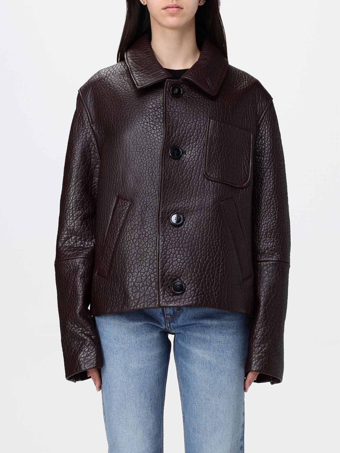 Ami Alexandre Mattiussi Leather Jacket With Chest Patch Pocket In Violett
