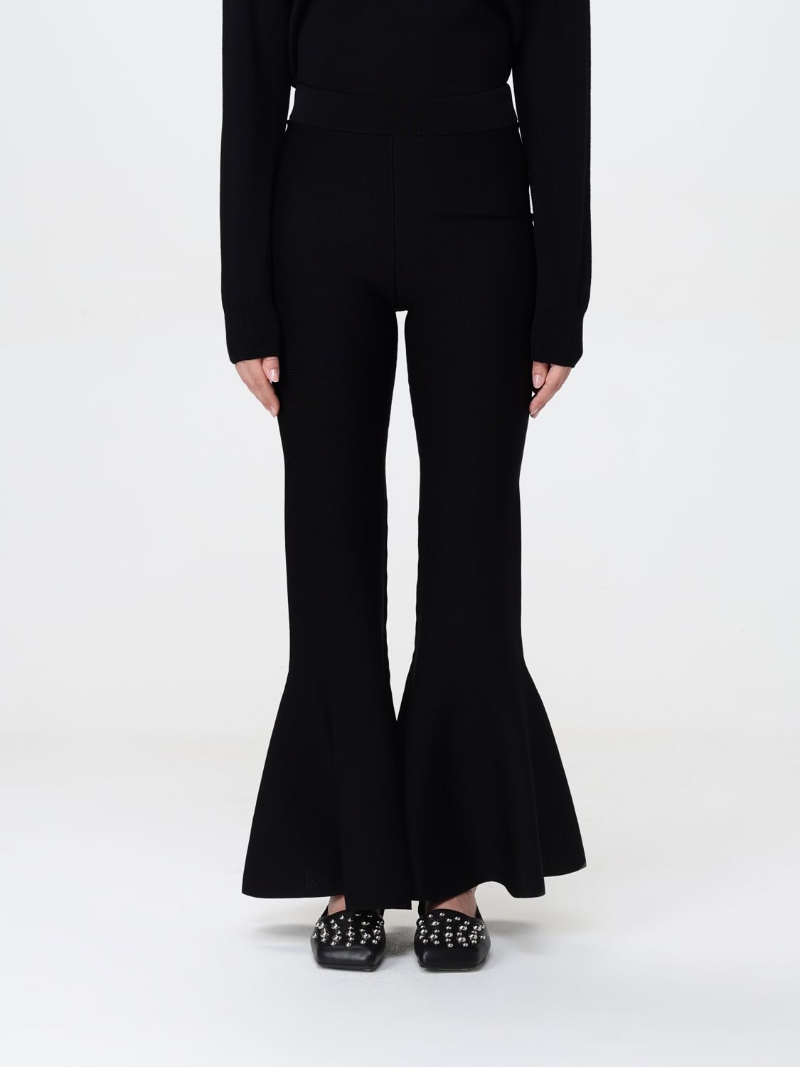 Ami Alexandre Mattiussi Fluted Trousers With Long Length And Flared Design In Schwarz