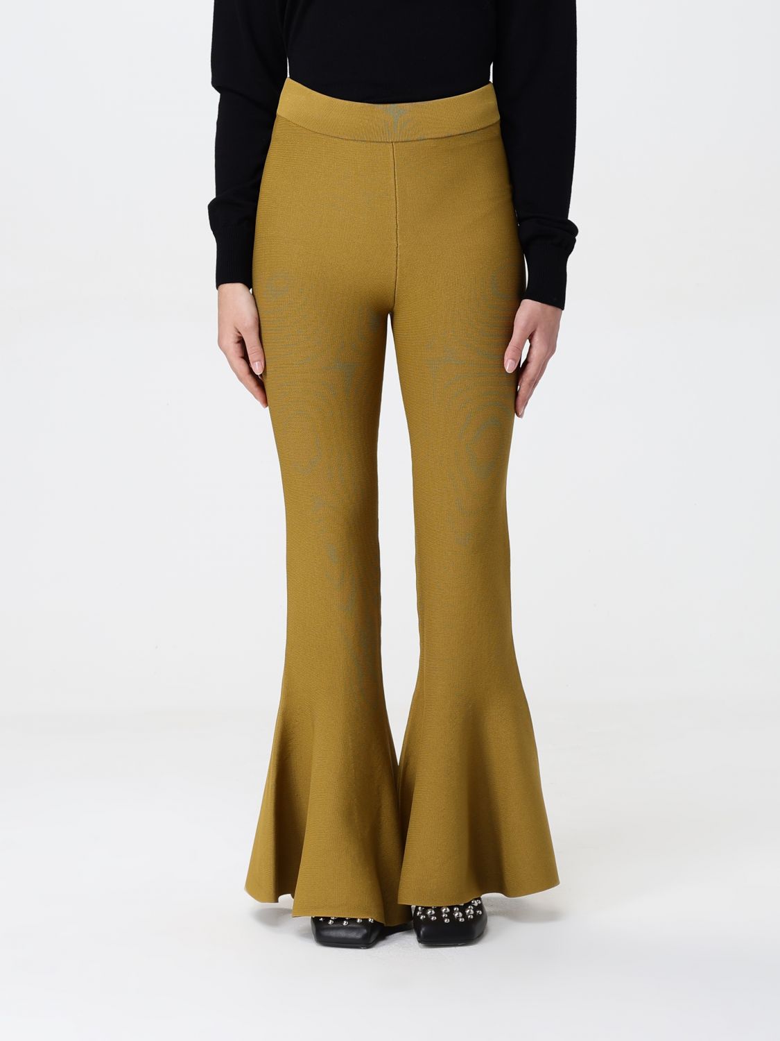 Ami Alexandre Mattiussi Fluted Hem High Waist Stretch Trousers In Bunt