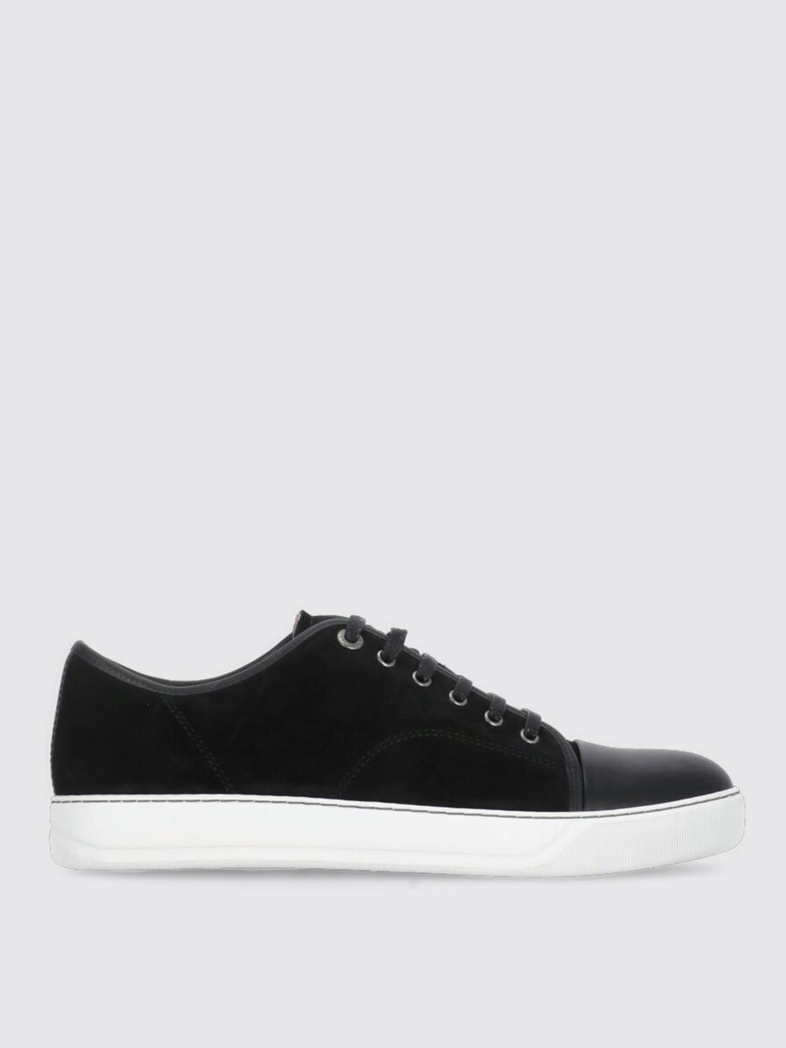 Lanvin Panelled Patent-leather And Velvet Low-top Trainers In Schwarz