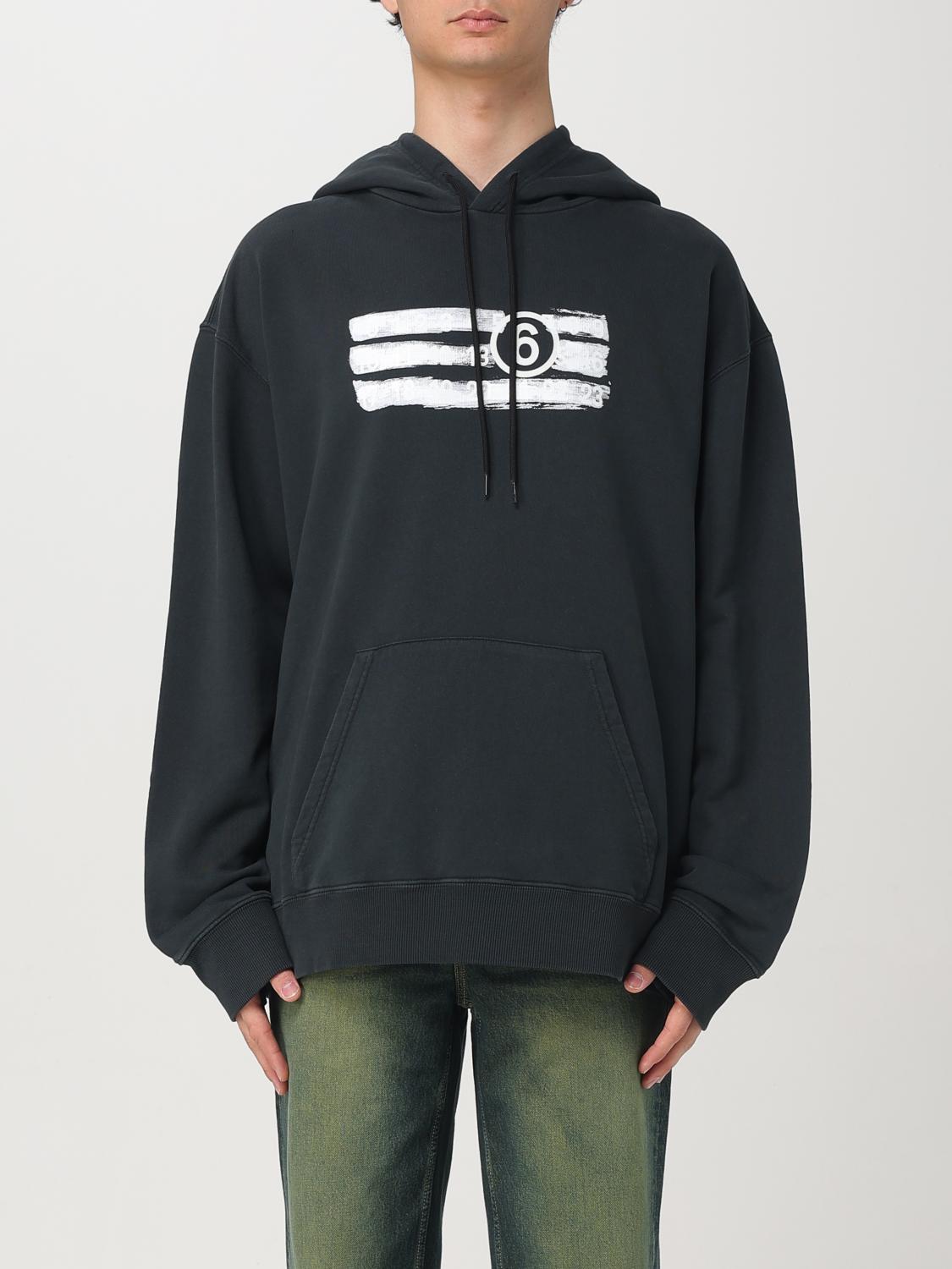 Mm6 Maison Margiela Drawstring Hood Kangaroo Pocket Ribbed Cuffs In Black