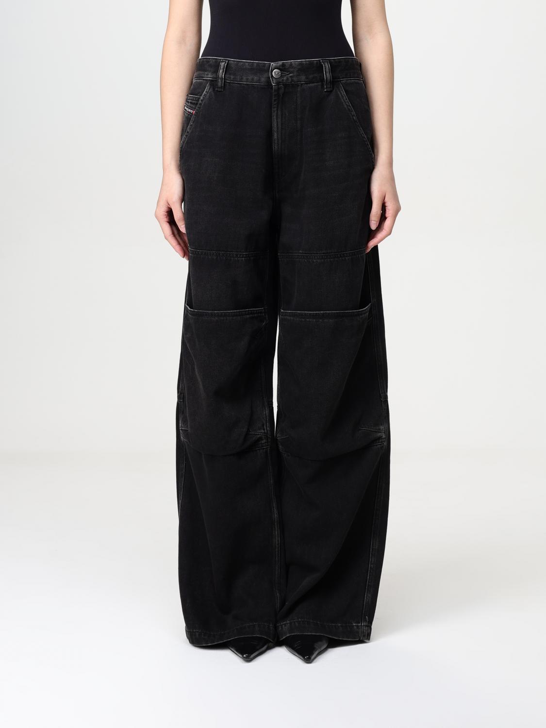 Diesel Wide Leg Jeans With Front And Back Pockets In Black