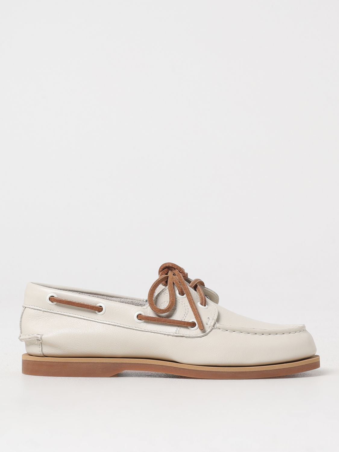 Timberland Almond Toe Moc Stitched Boat Shoe In Beige