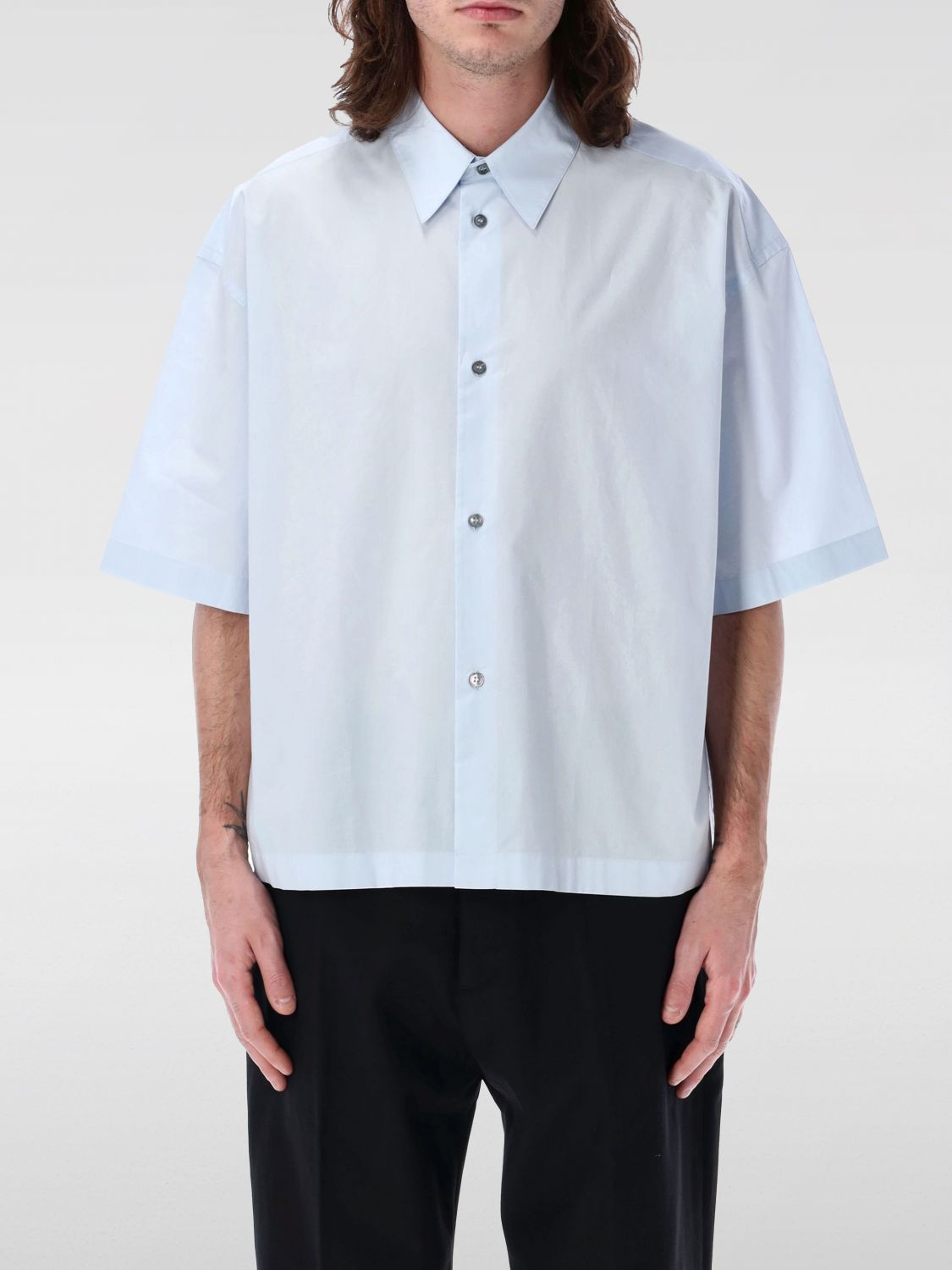Studio Nicholson Short-sleeved Boxy Shirt In Blau