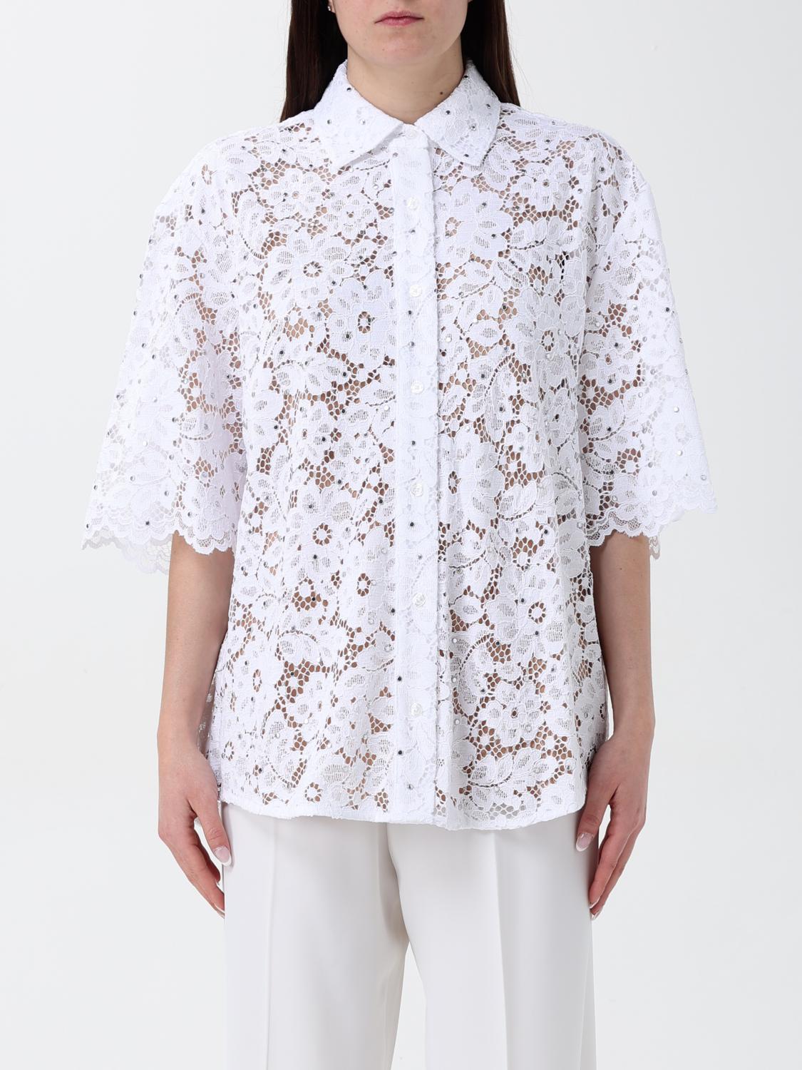 Michael Kors White Beaded Shirt With All-over Floral Embroidery In Tech Fabric Woman In White
