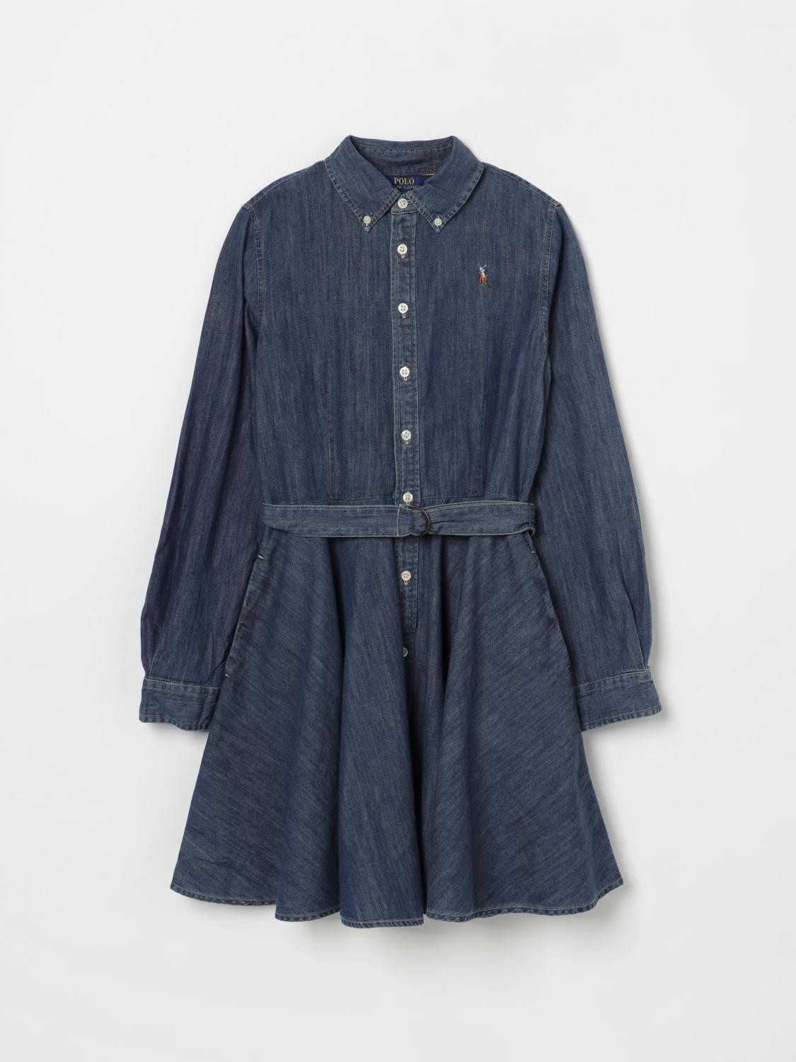 Polo Ralph Lauren Kids' Belted Denim Shirtdress In Navy